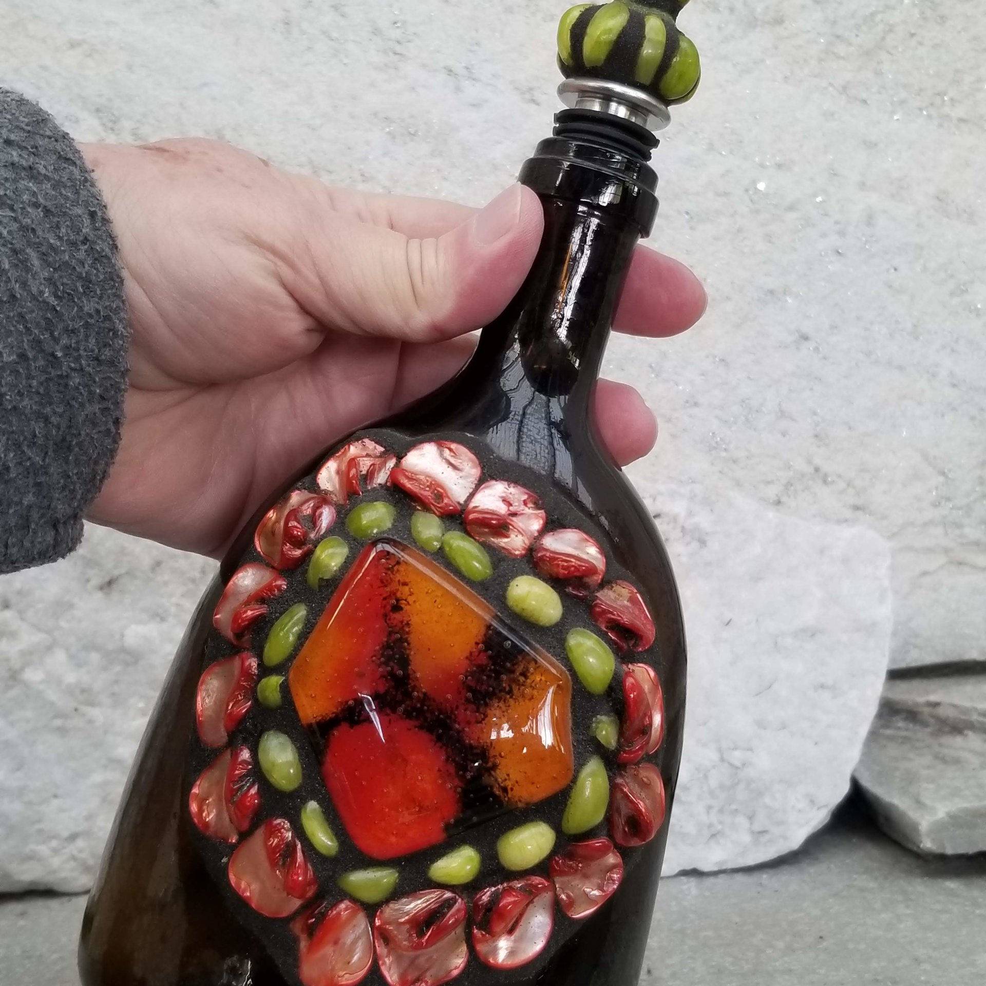 Mosaic Liquor Bottle “Little Brown” Up-cycled Decanter