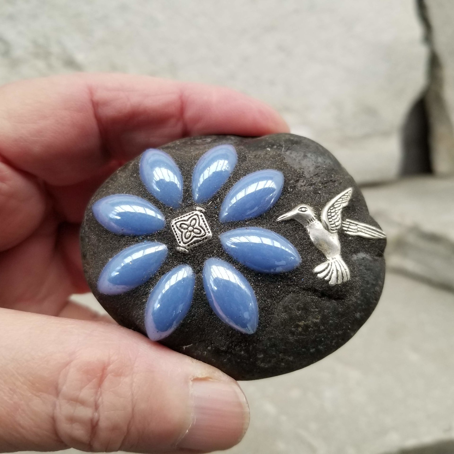 Garden Stone Paperweights, Secret Santa Stocking Stuffer, #3 Group Mosaic Heart and Rocks, Mosaic Garden Stone, Home Decor, Gardening, Gardening Gift,