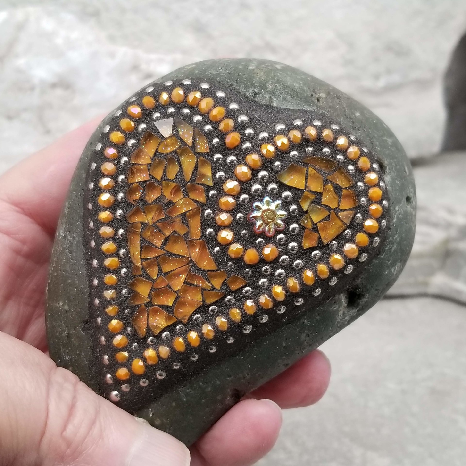 Garden Stone Paperweights, Secret Santa Stocking Stuffer, #1 Group Mosaic Heart and Rocks, Mosaic Garden Stone, Home Decor, Gardening, Gardening Gift,