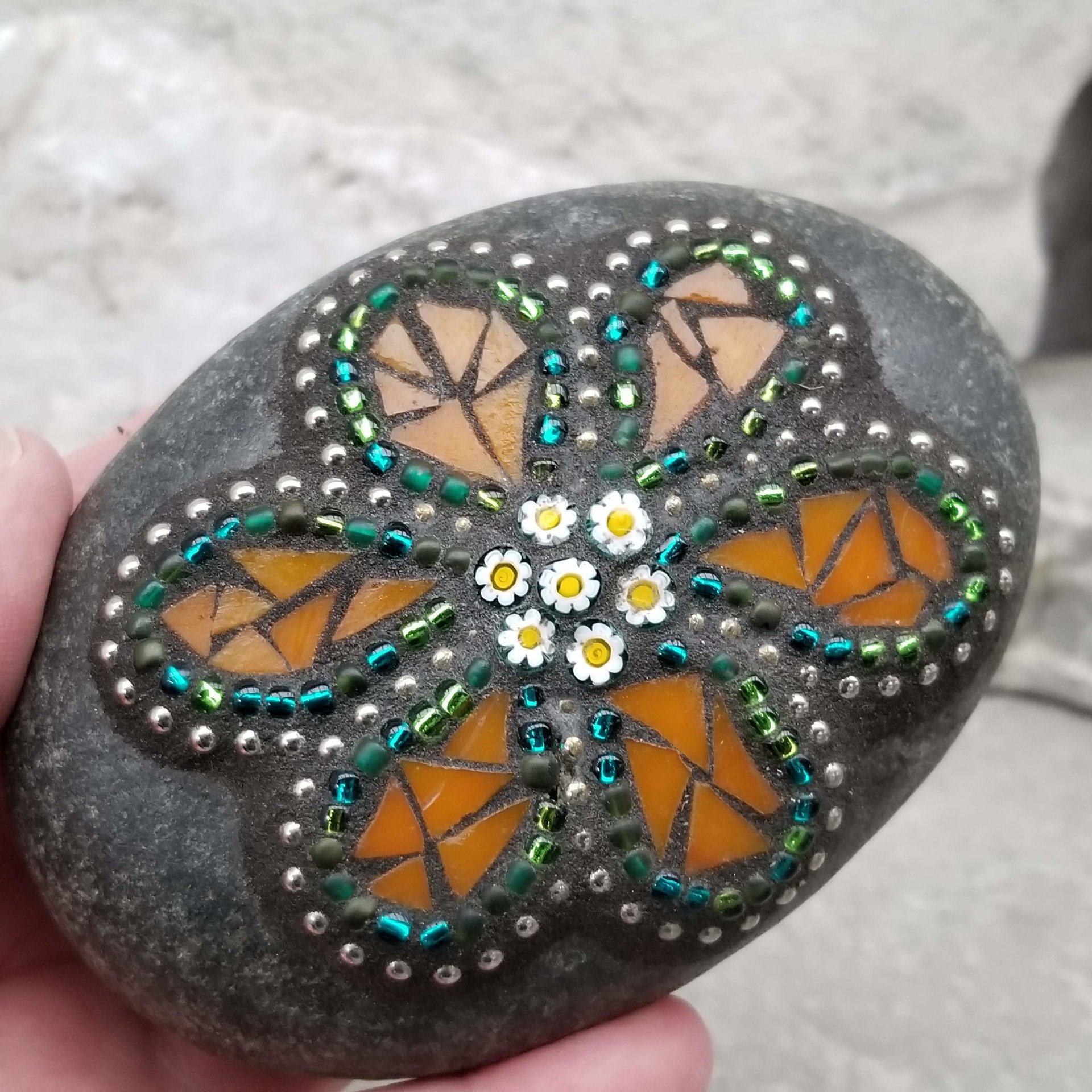 Garden Stone Paperweights, Secret Santa Stocking Stuffer, #1 Group Mosaic Heart and Rocks, Mosaic Garden Stone, Home Decor, Gardening, Gardening Gift,