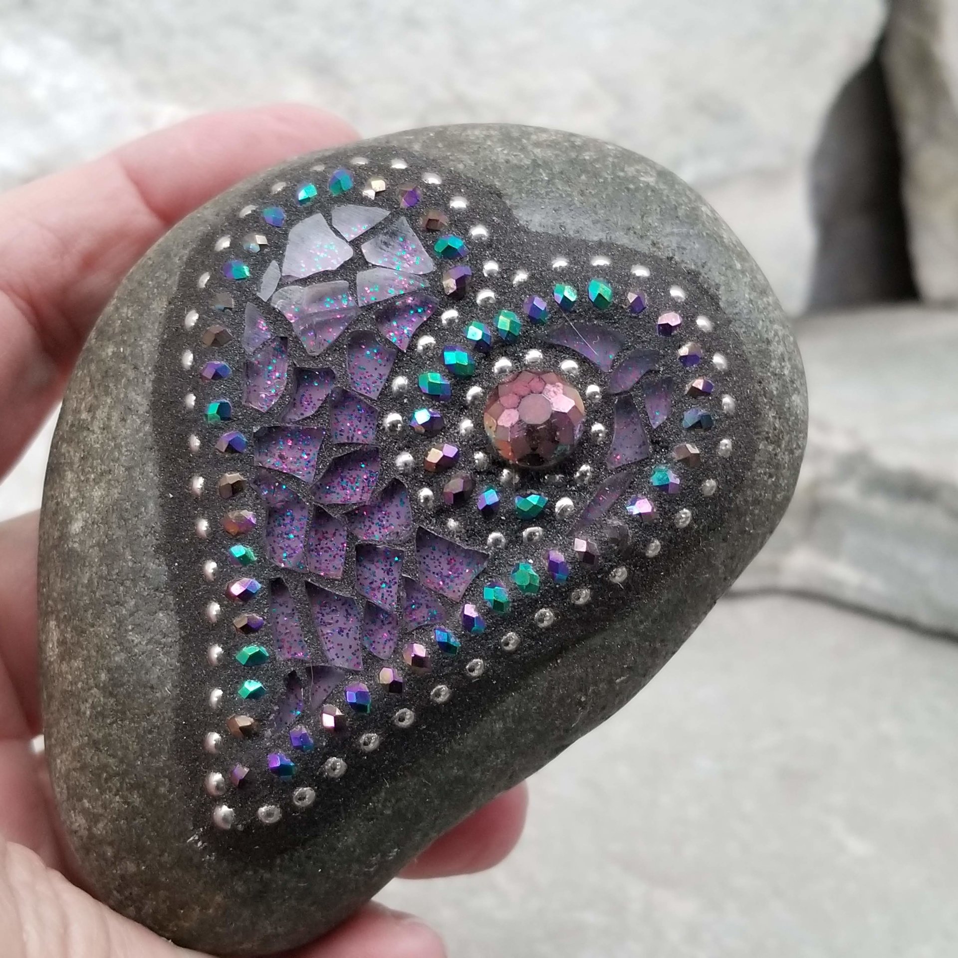 Garden Stone Paperweights, Secret Santa Stocking Stuffer, #2 Group Mosaic Heart and Rocks, Mosaic Garden Stone, Home Decor, Gardening, Gardening Gift,