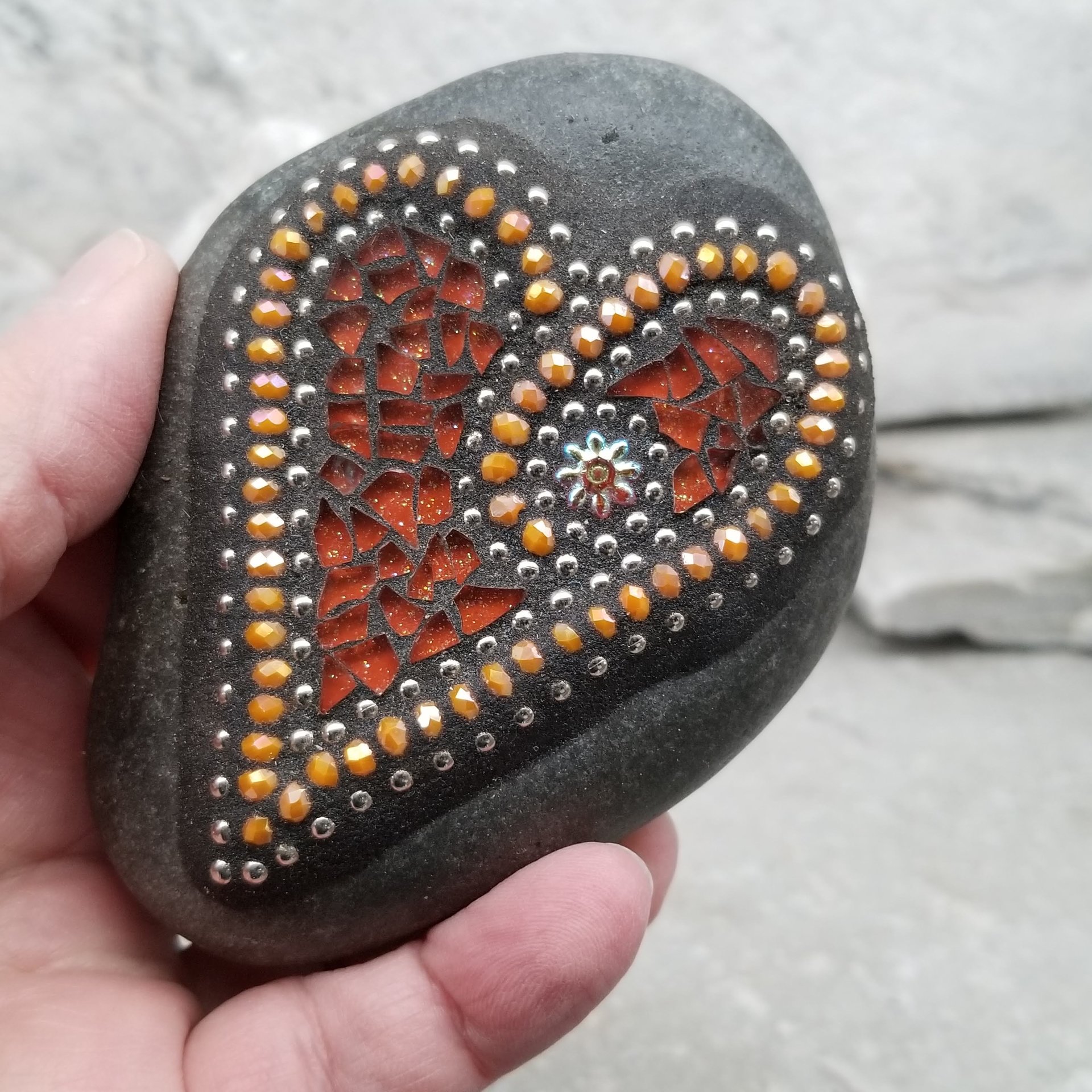 Garden Stone Paperweights, Secret Santa Stocking Stuffer, #7 Group Mosaic Heart and Rocks, Mosaic Garden Stone, Home Decor, Gardening, Gardening Gift,