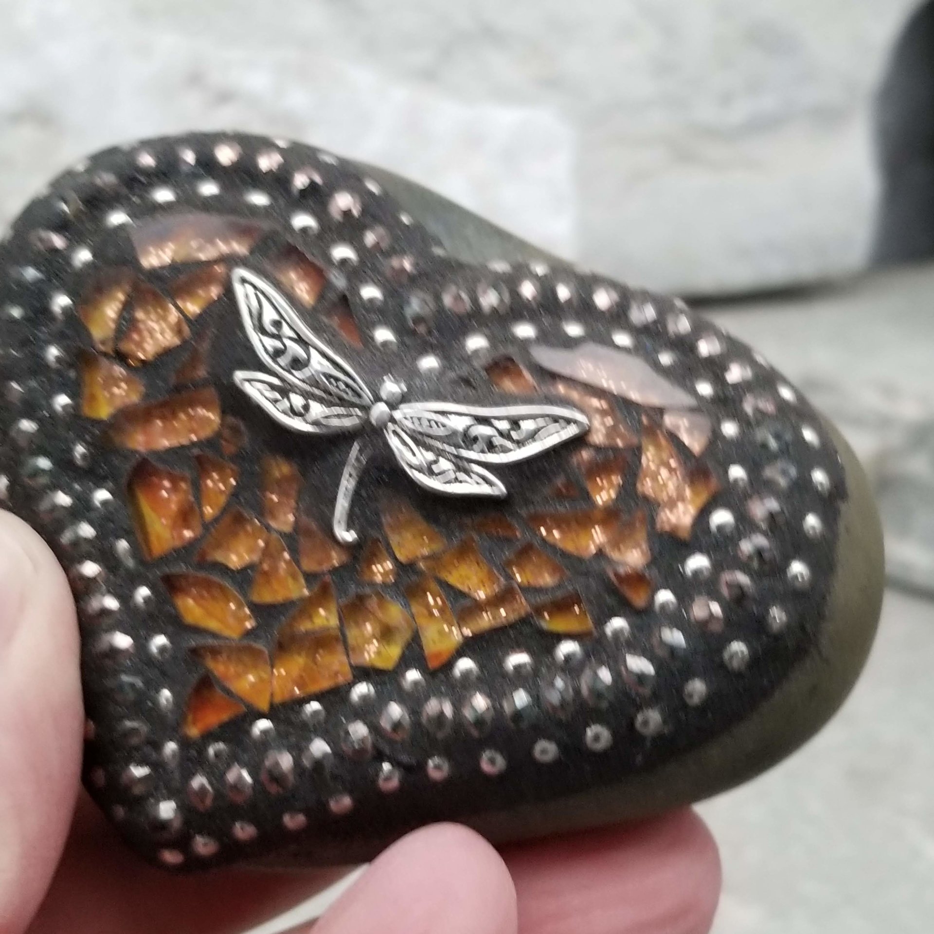 Garden Stone Paperweights, Secret Santa Stocking Stuffer, #6 Group Mosaic Heart and Rocks, Mosaic Garden Stone, Home Decor, Gardening, Gardening Gift,