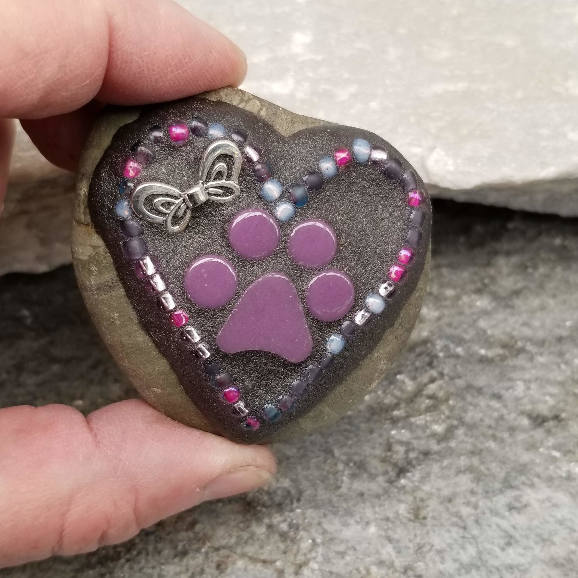 Purple Paw Print, Garden Stone, Pet Memorial, Garden Decor