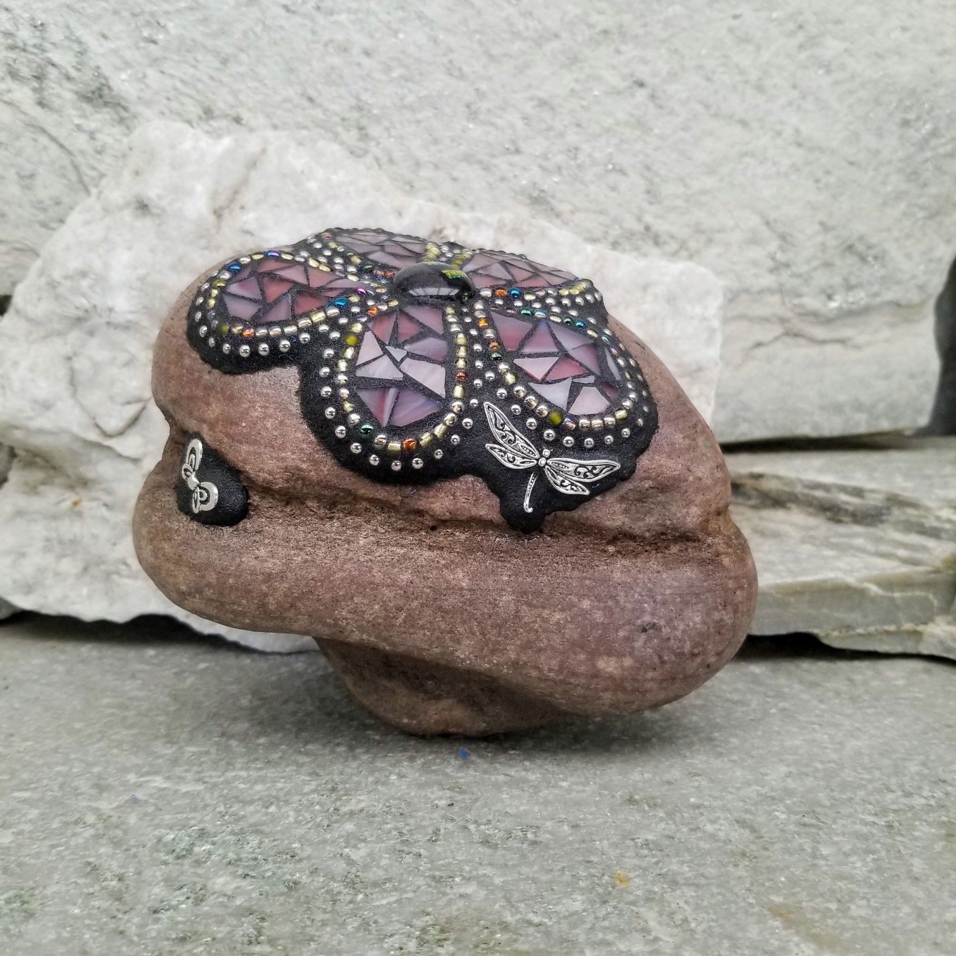 Purple Pink Mosaic Flower, Garden Stone, Garden Decor, Home Decor, Gardener Gift