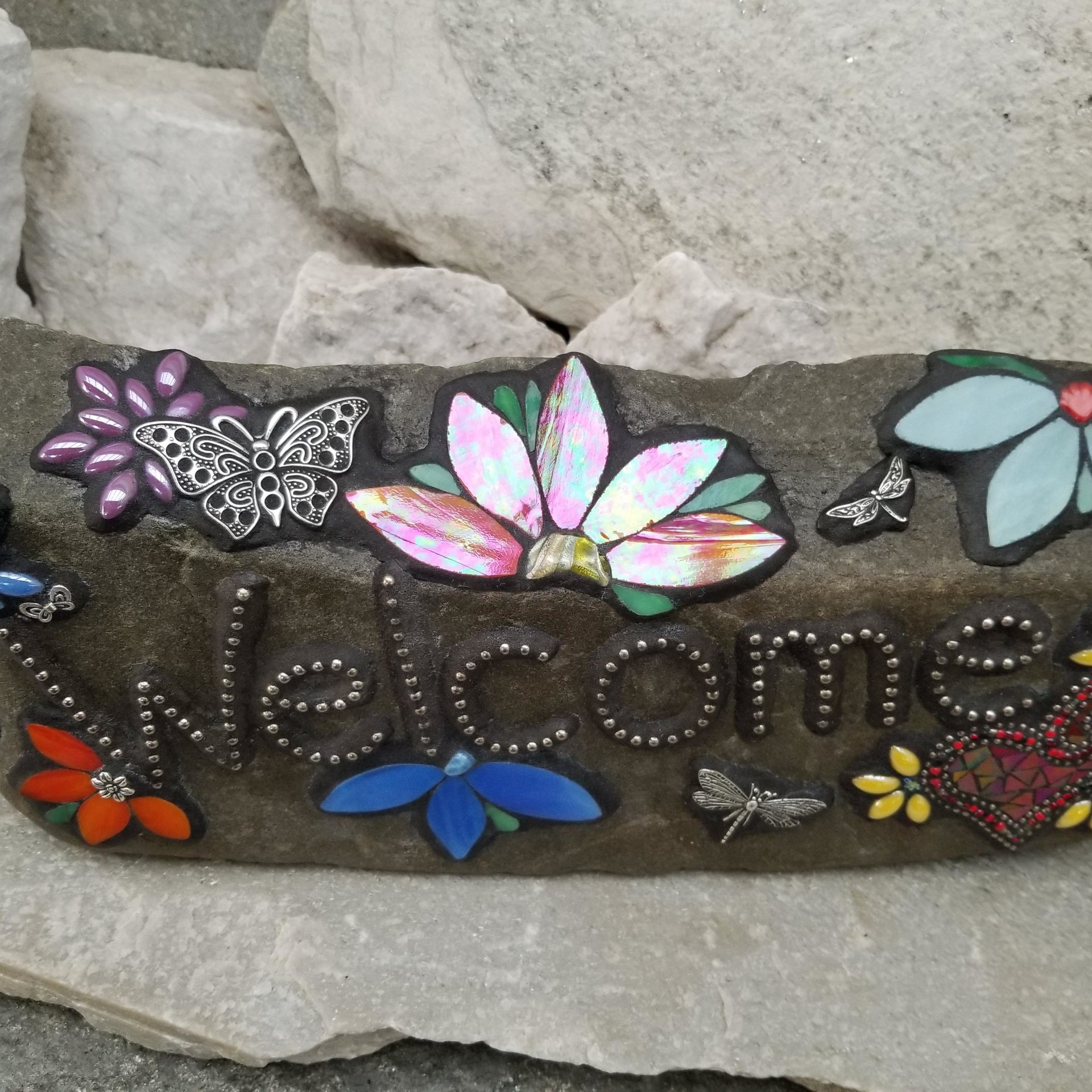Mosaic Welcome Sign, Garden Stone