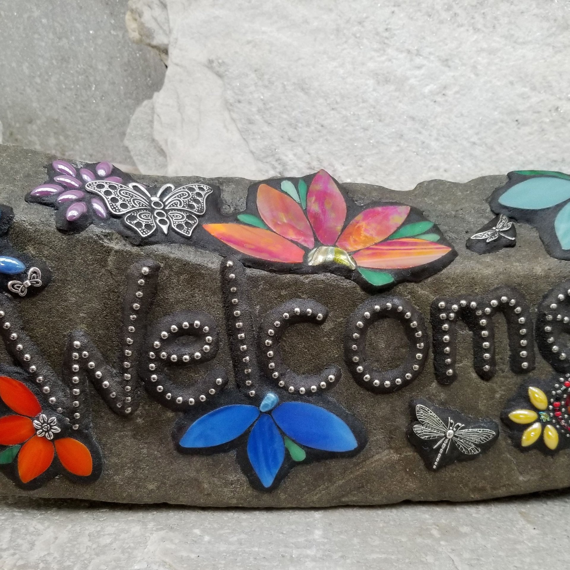 Mosaic Welcome Sign, Garden Stone