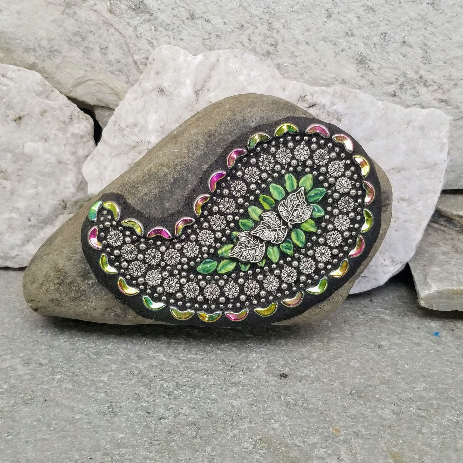 Sunflower Paisley Mosaic, Mosaic Rock, Mosaic Garden Stone,