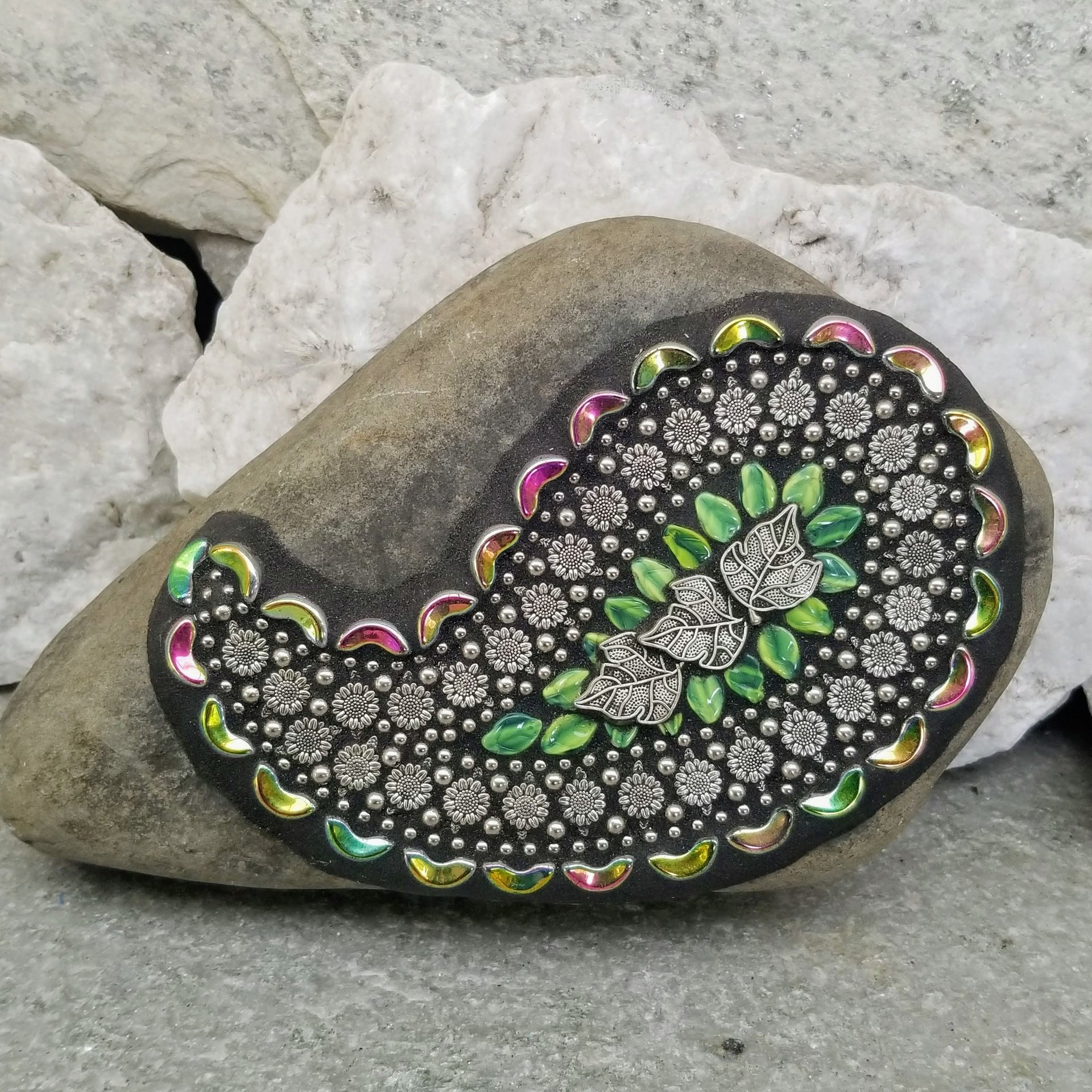 Sunflower Paisley Mosaic, Mosaic Rock, Mosaic Garden Stone,