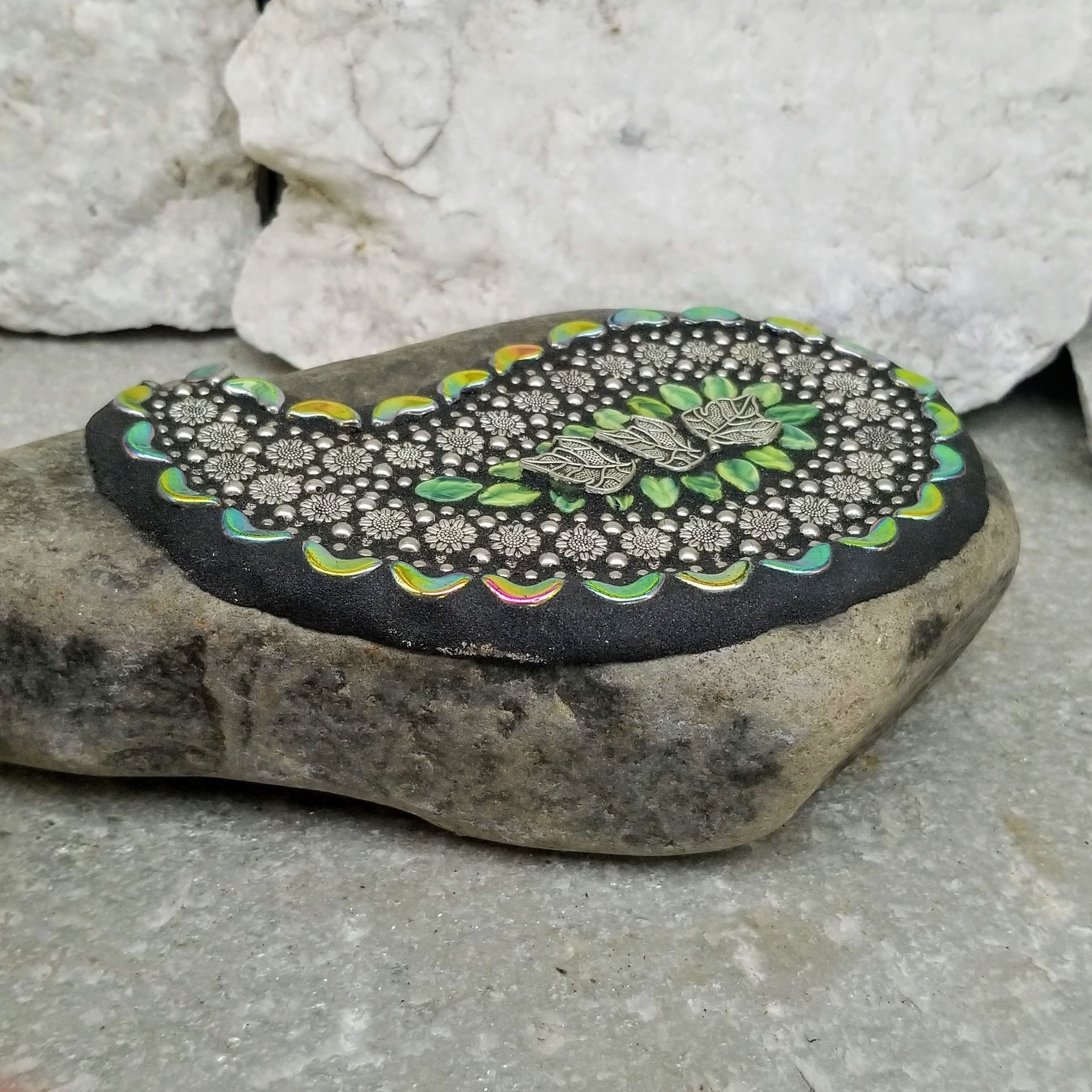Sunflower Paisley Mosaic, Mosaic Rock, Mosaic Garden Stone,