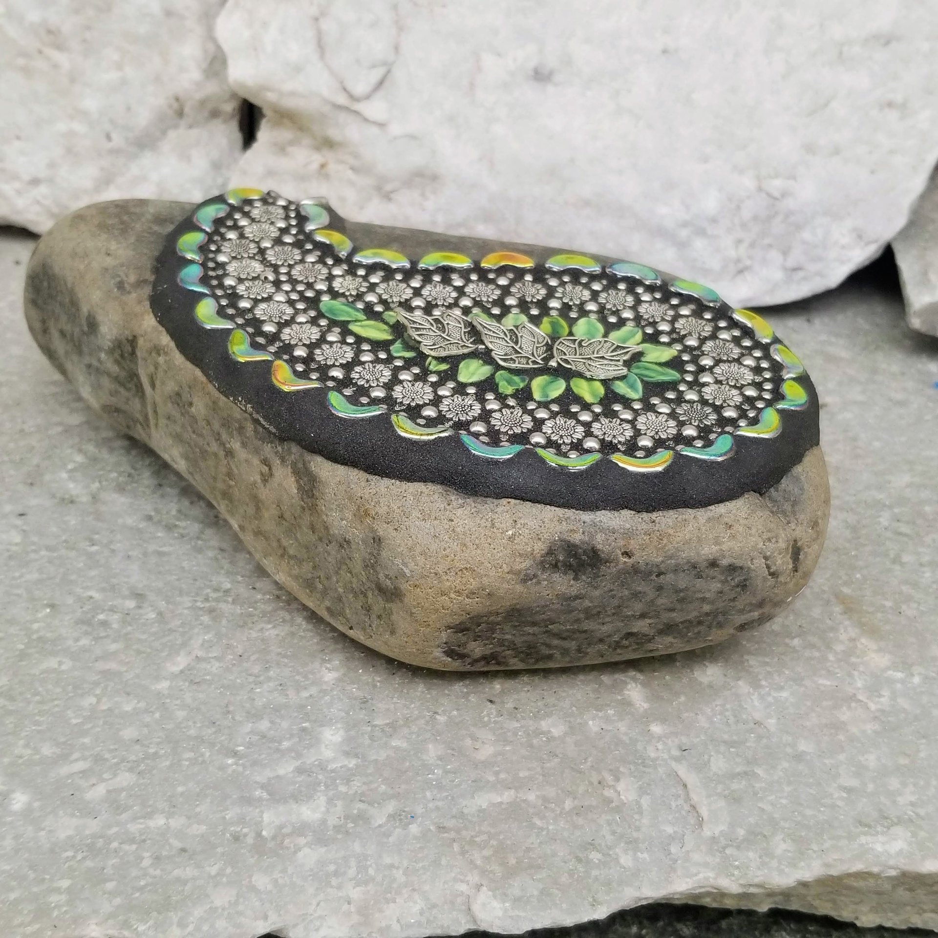 Sunflower Paisley Mosaic, Mosaic Rock, Mosaic Garden Stone,