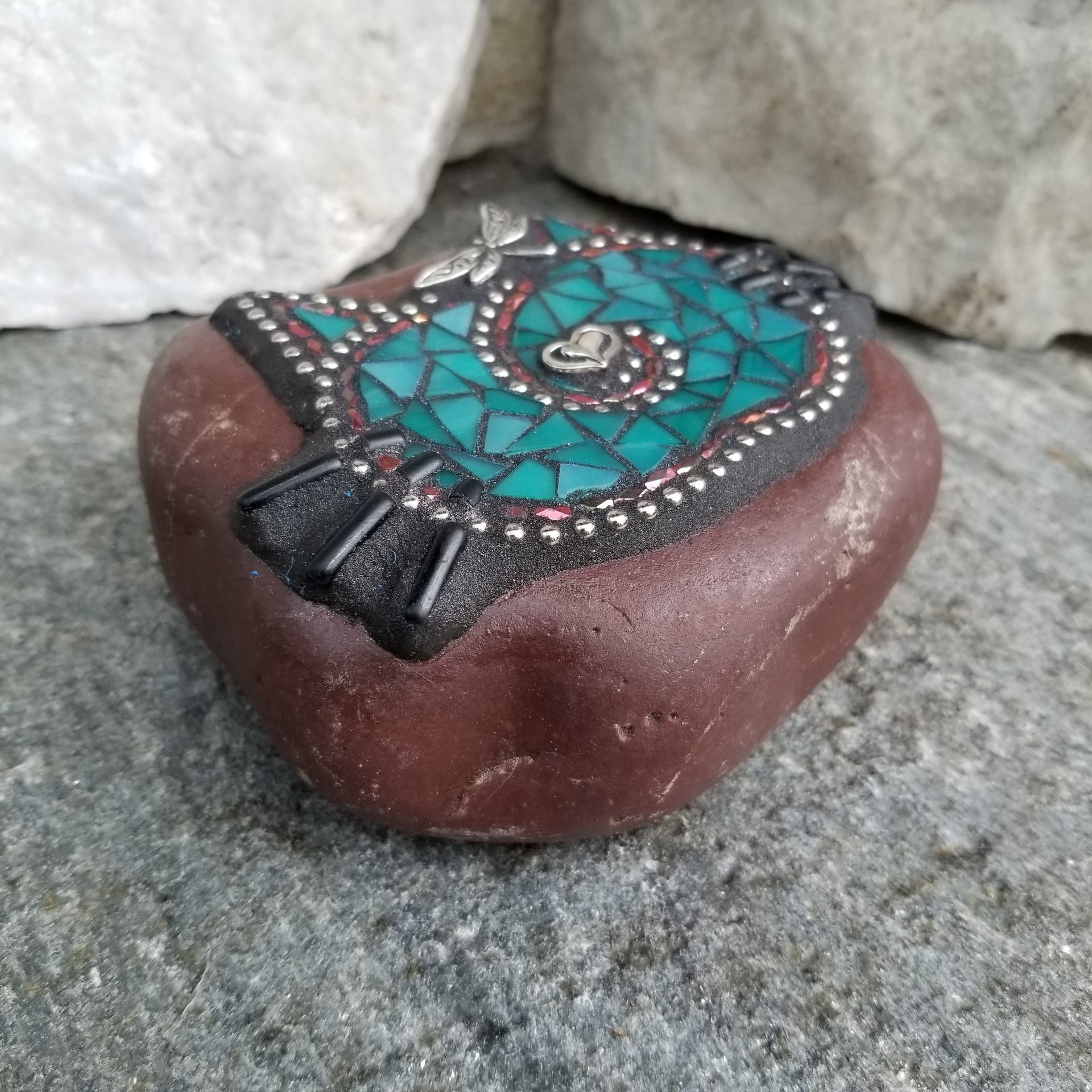 Teal Cat Face, Mosaic Paperweight / Pet Garden Stone