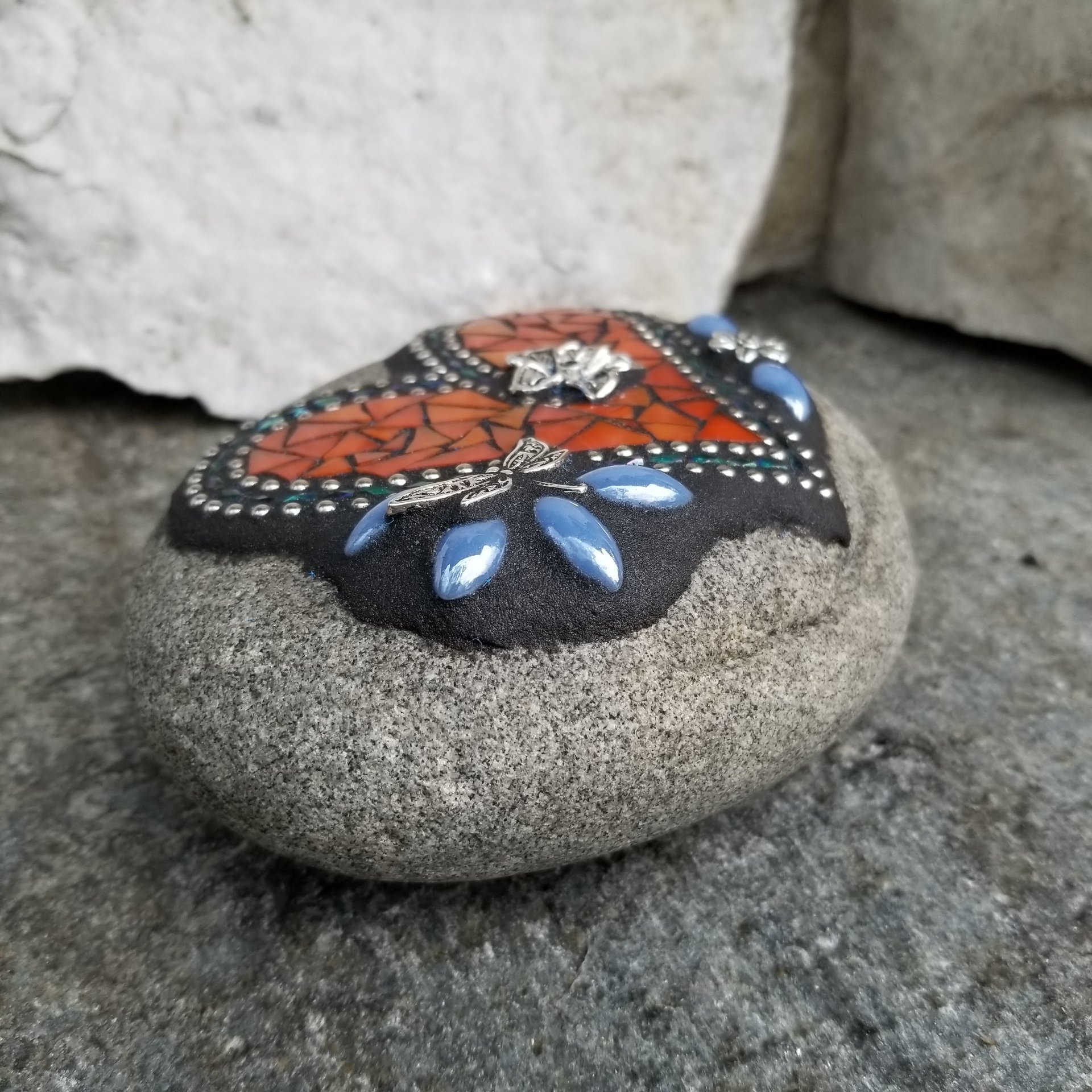 Orange Heart, Mosaic Paperweight / Garden Stone
