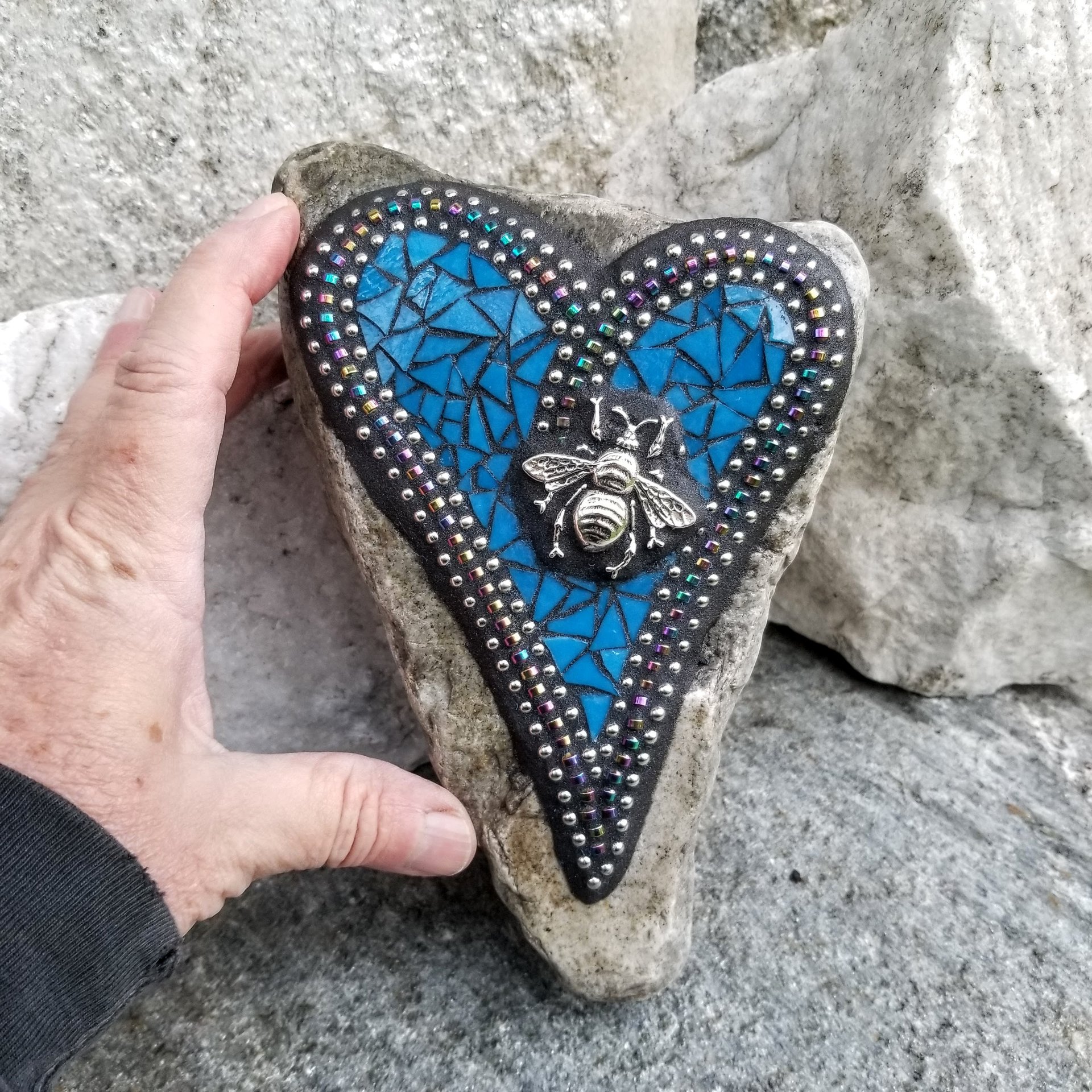 Cornflower Blue Heart,  Mosaic / Garden Stone