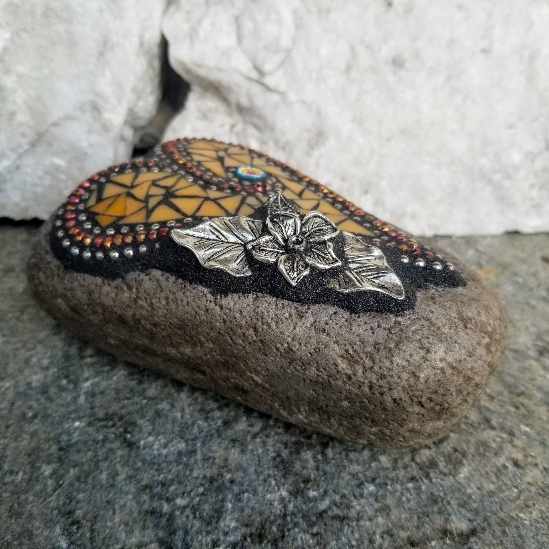 Orange Heart Garden Stone, Mosaic, Garden Decor Paperweight