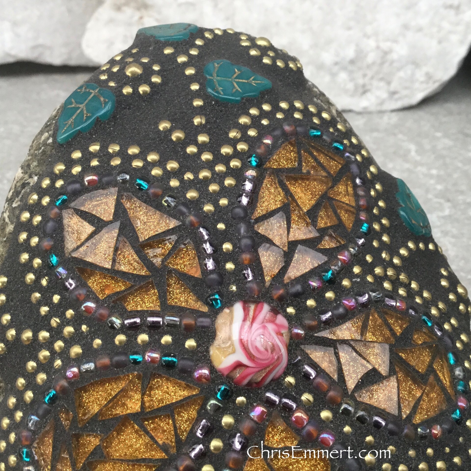 Amber/Gold Mosaic Flower, Garden Stone, Garden Decor, Home Decor, Gardener Gift