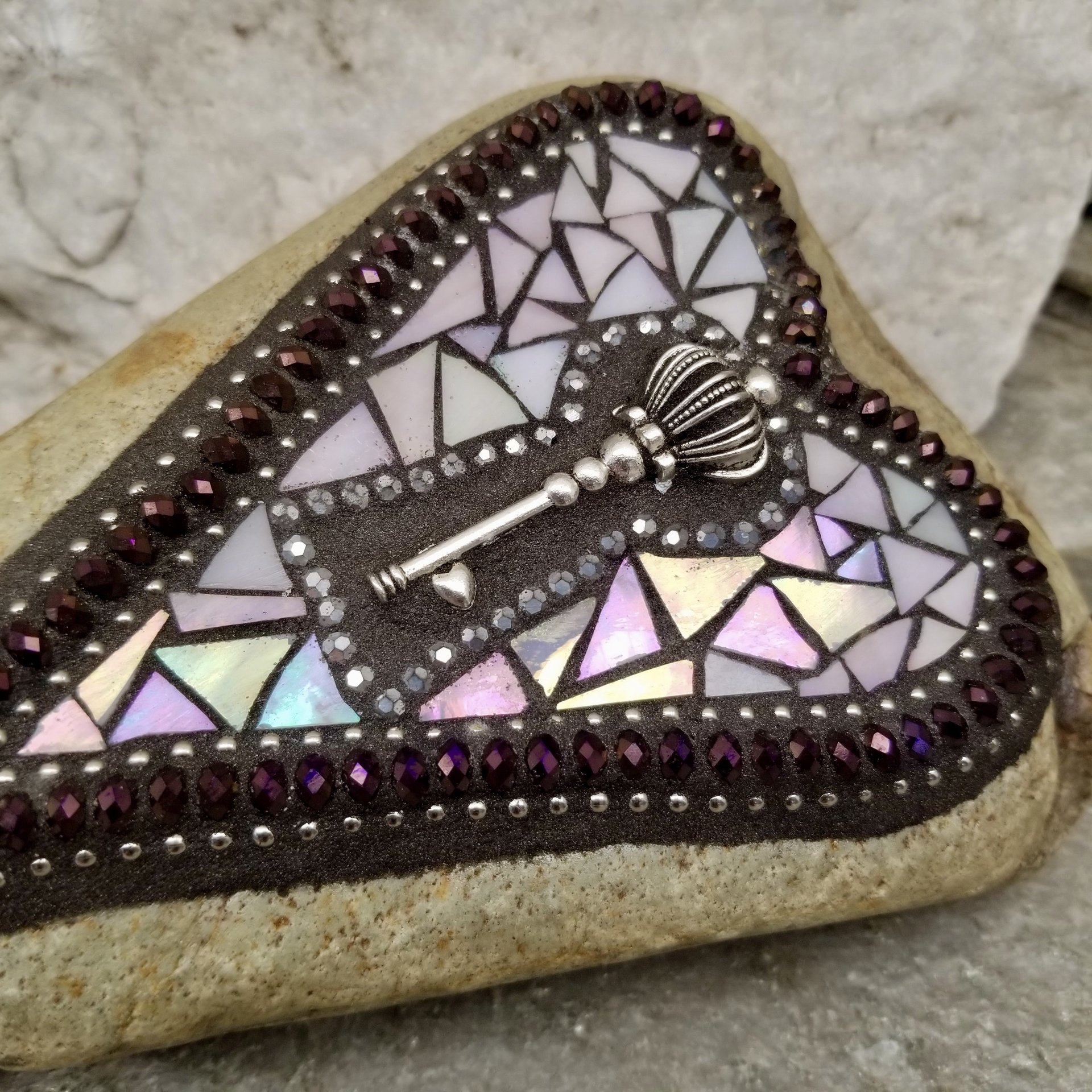 Key Heart, Mosaic, Garden Stone,  Gardener Gift, Home Decor, Garden Decor