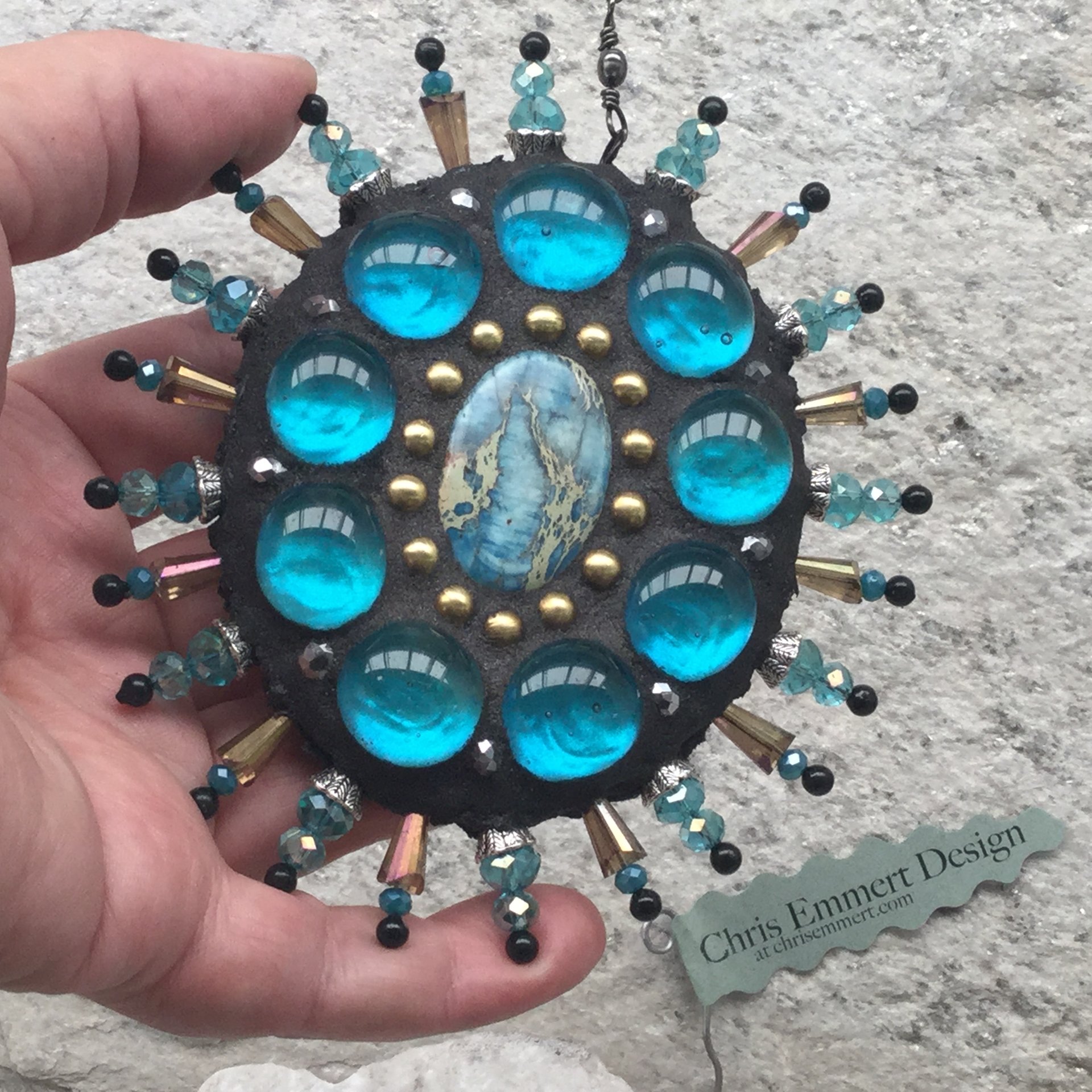 Oval Gemstone Garden Mosaic, Wind Spinner, Blue Rays, Home Decor, Garden Decor, Gardening Gift
