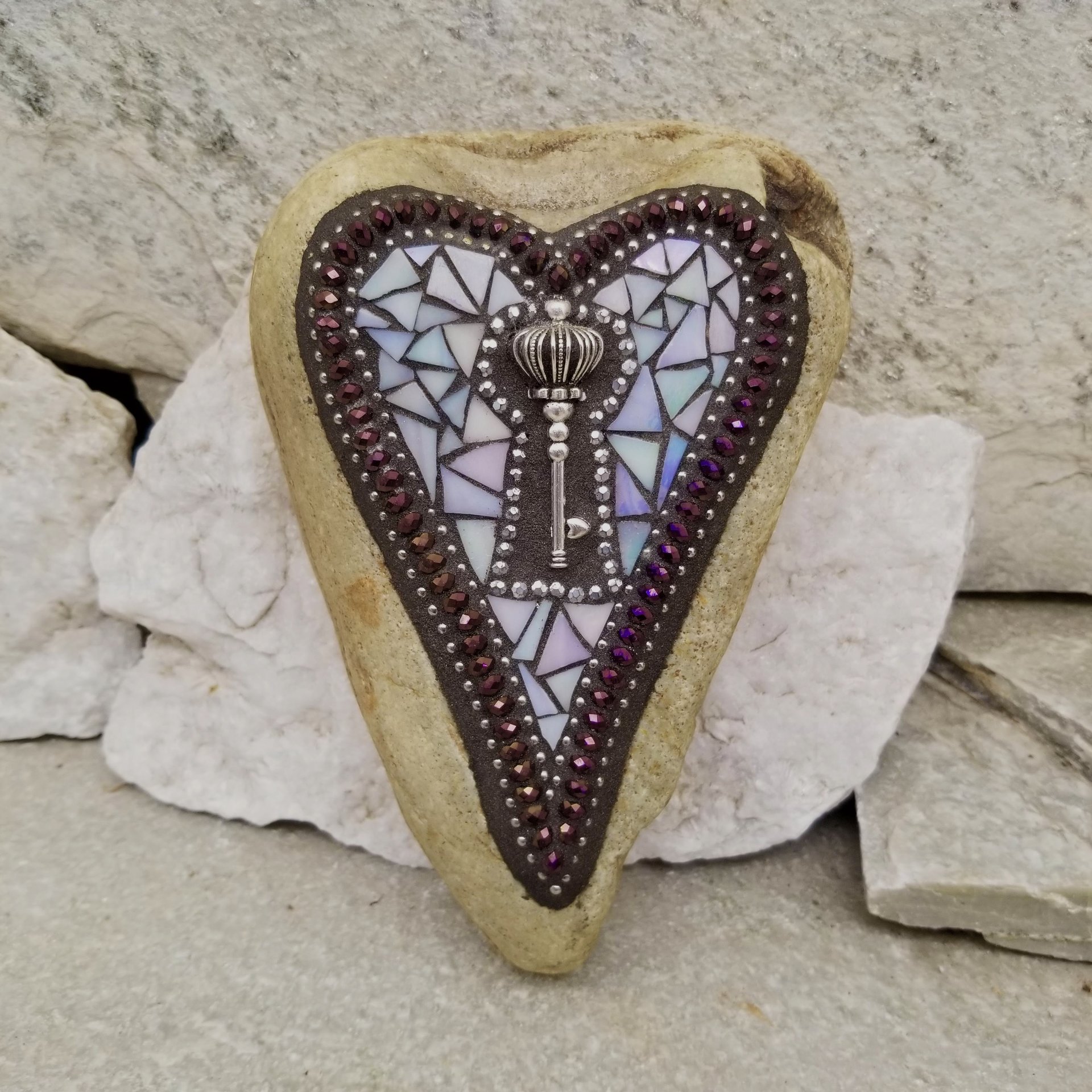 Key Heart, Mosaic, Garden Stone,  Gardener Gift, Home Decor, Garden Decor