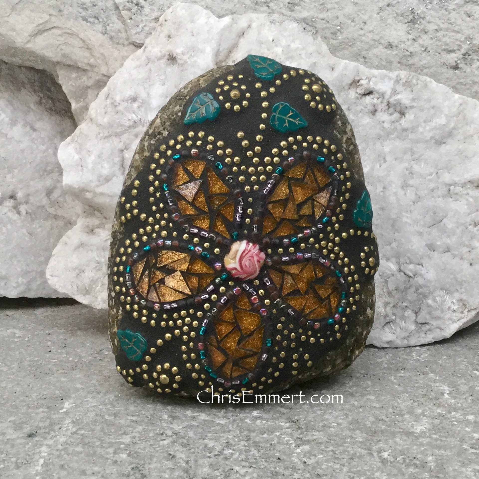 Amber/Gold Mosaic Flower, Garden Stone, Garden Decor, Home Decor, Gardener Gift