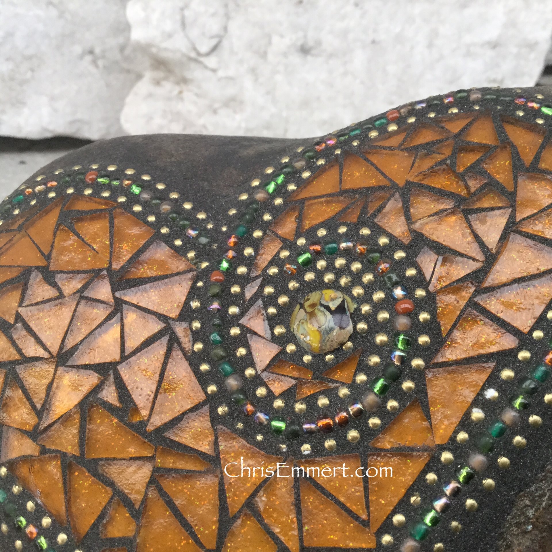 Amber/Gold Mosaic Heart, Garden Stone, Garden Decor, Home Decor, Gardener Gift