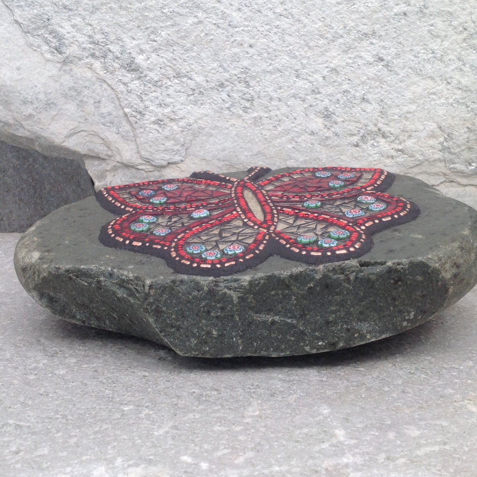 Copper, Red and Bronze Mirror Butterfly Mosaic -Garden Stone
