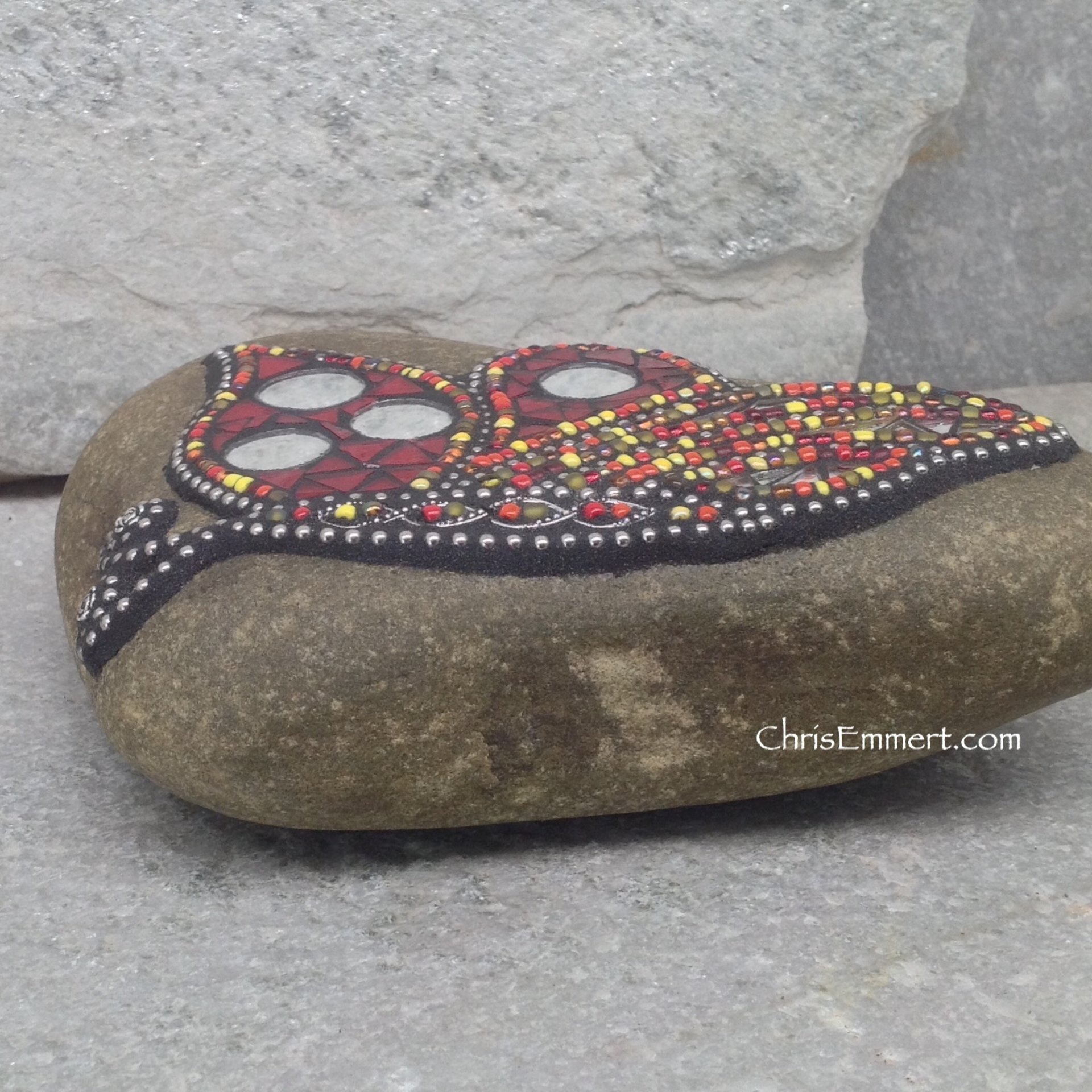 Side View Butterfly Red w/ Mirror Mosaic -Garden Stone