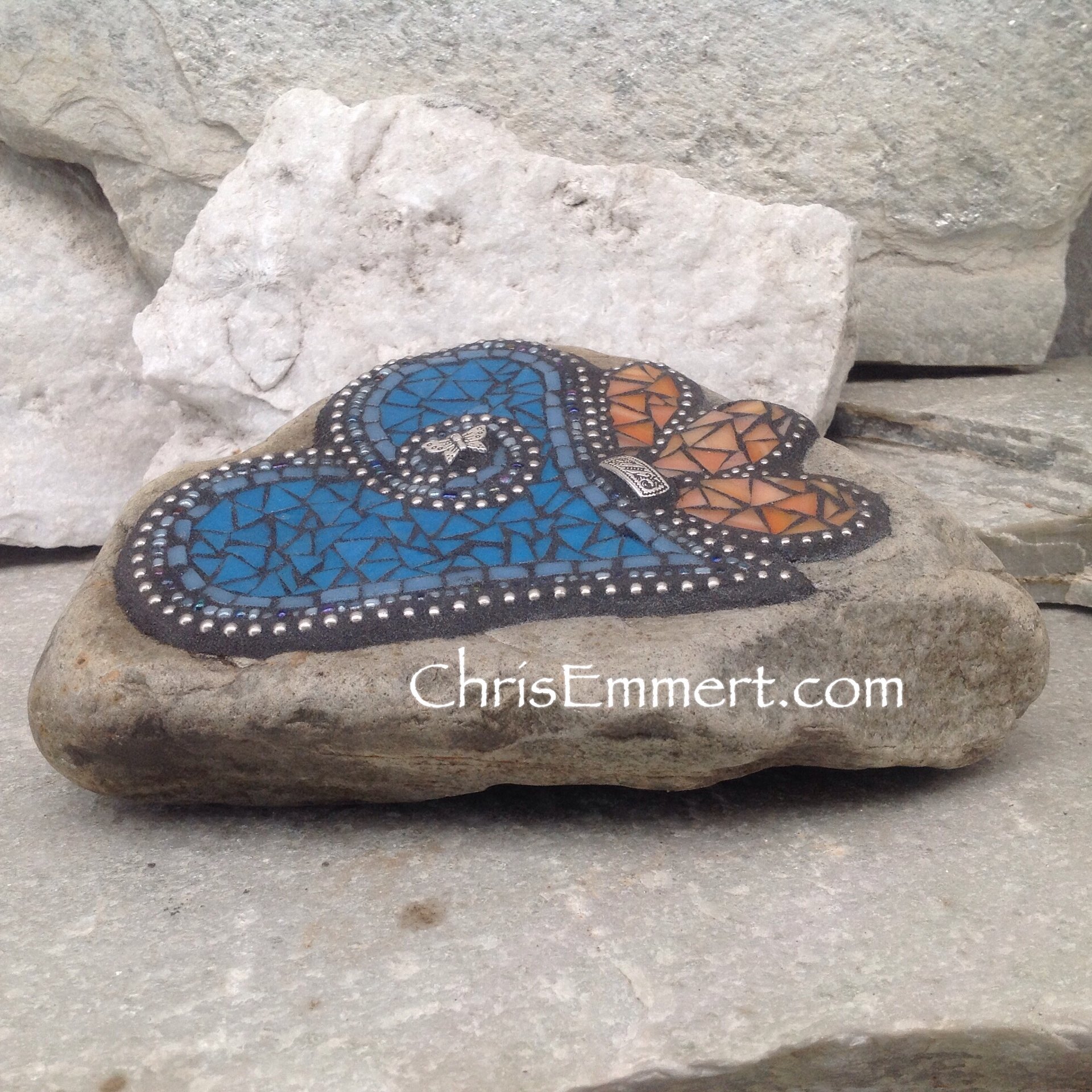 Mosaic Heart, Mosaic Rock, Mosaic Garden Stone, Cornflower Blue,  Garden Rock, Home Decor, Gardener Gift