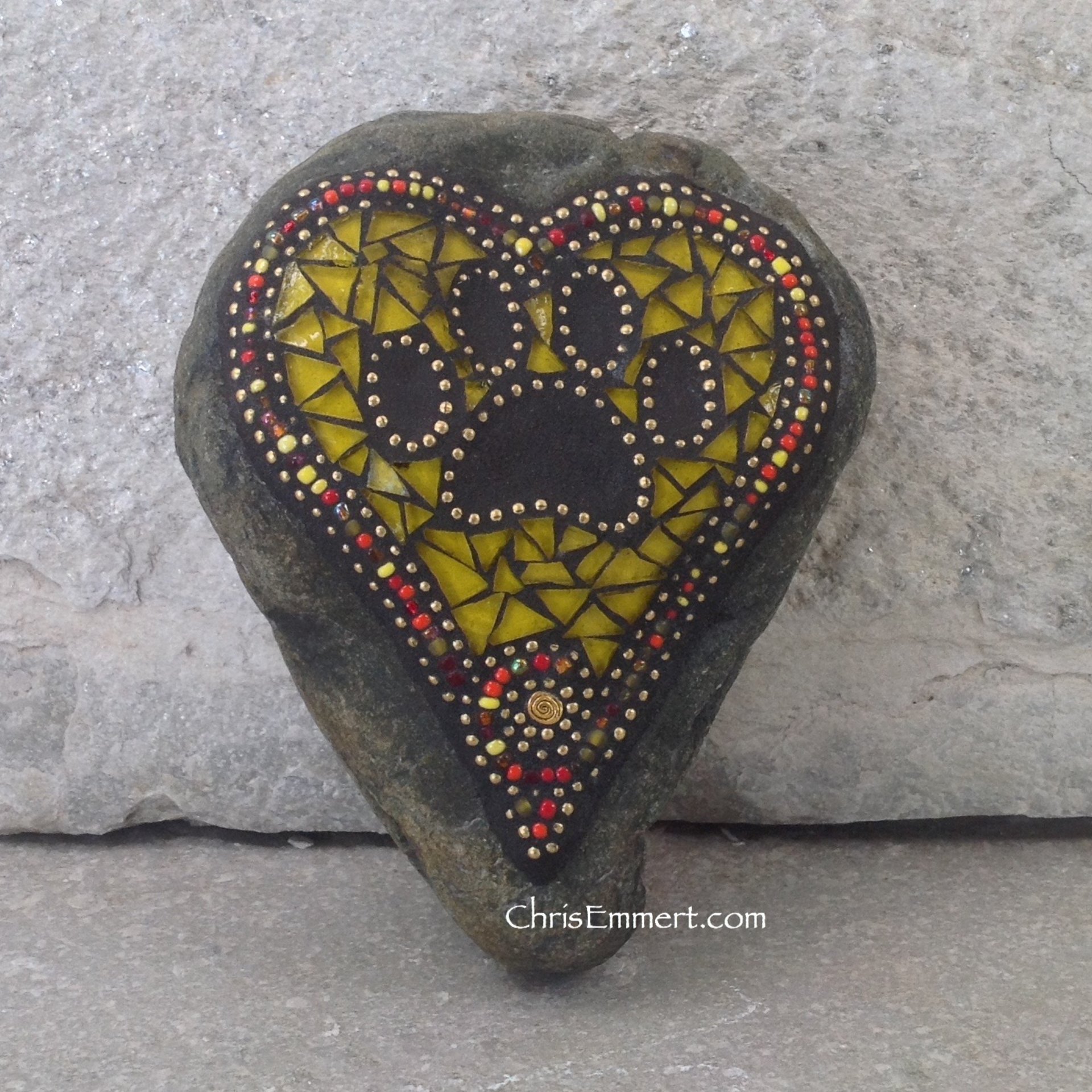 Yellow Heart w Black Paw Print - Garden Stone