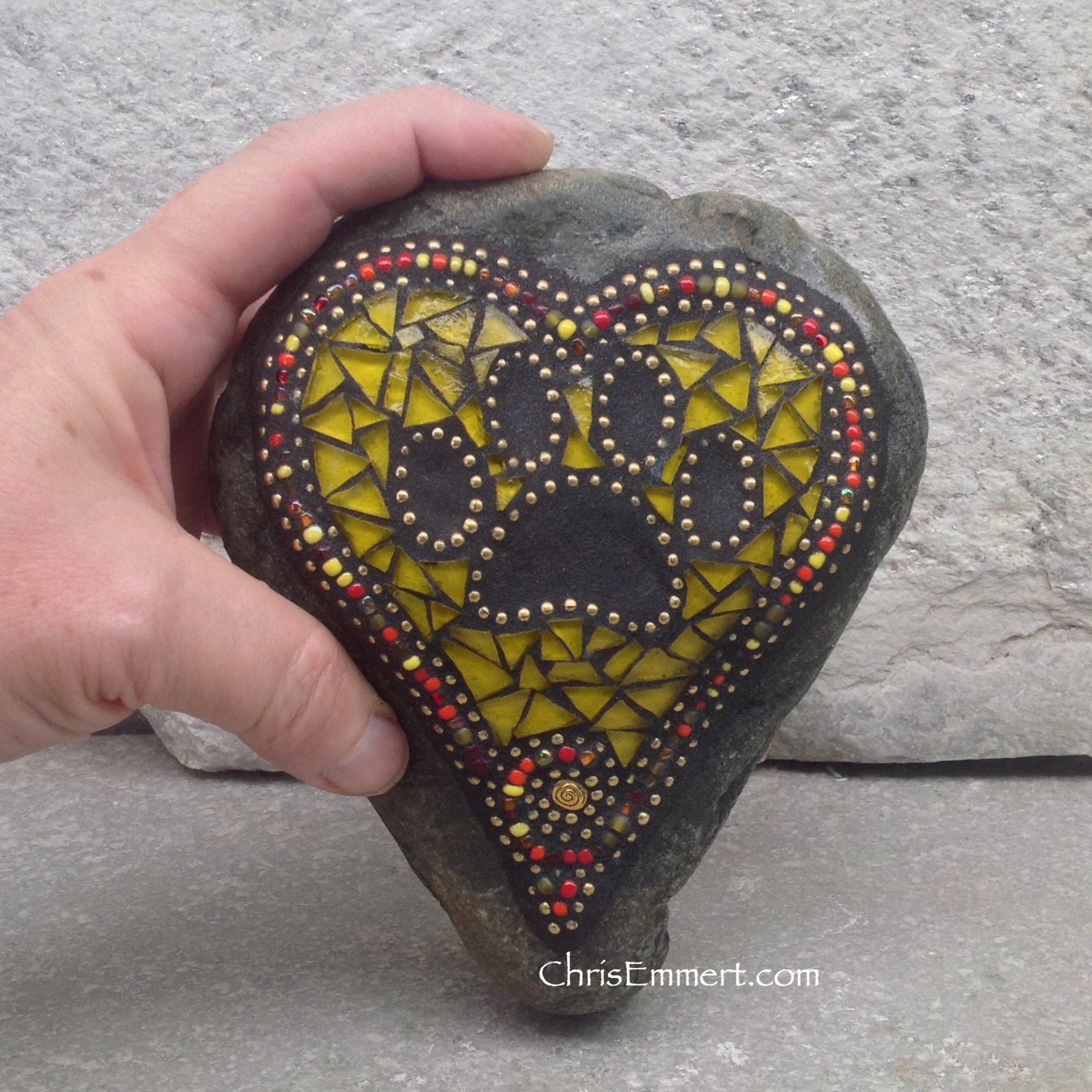 Yellow Heart w Black Paw Print - Garden Stone