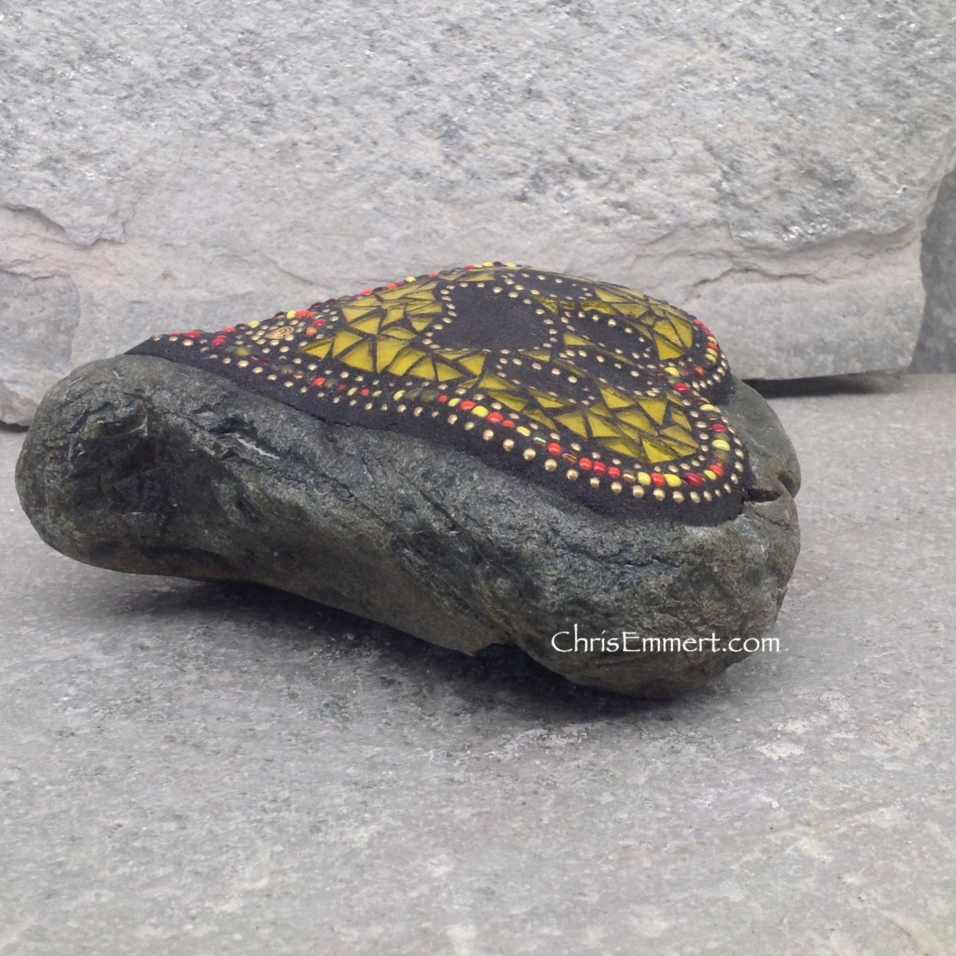 Yellow Heart w Black Paw Print - Garden Stone