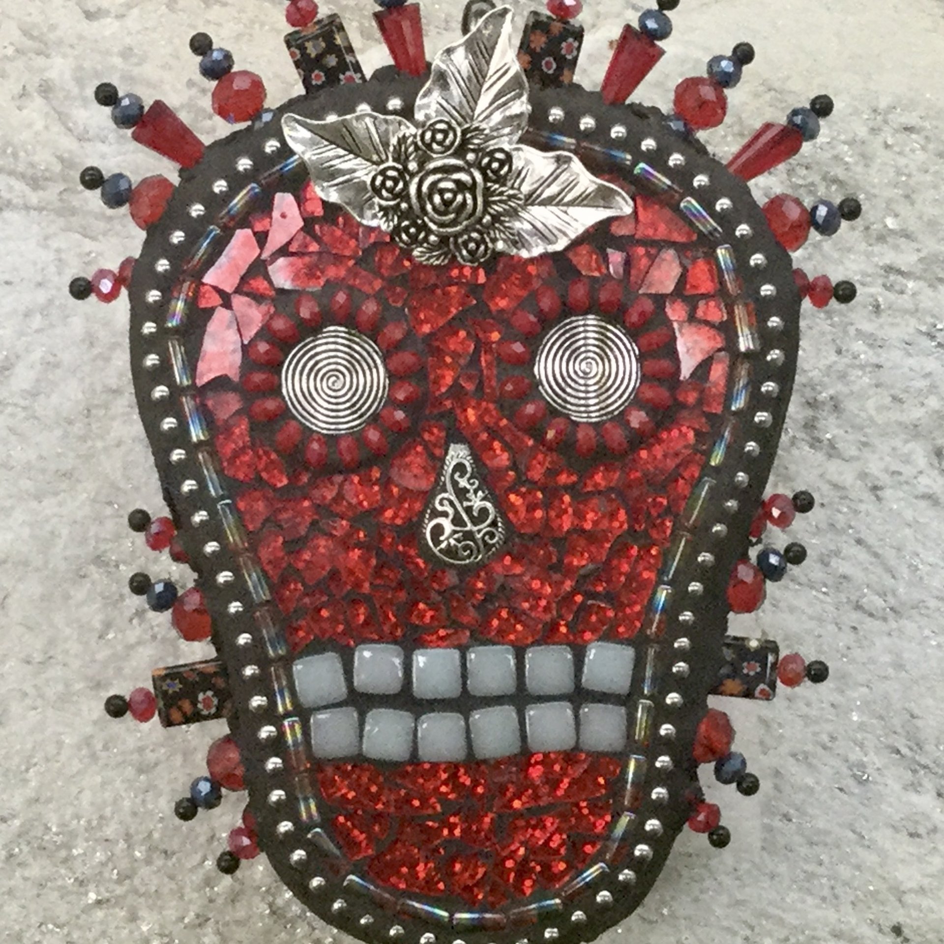 Skull in Red Mosaic Garden Wind Spinner, Home and Garden Decor, Gardening Gift,