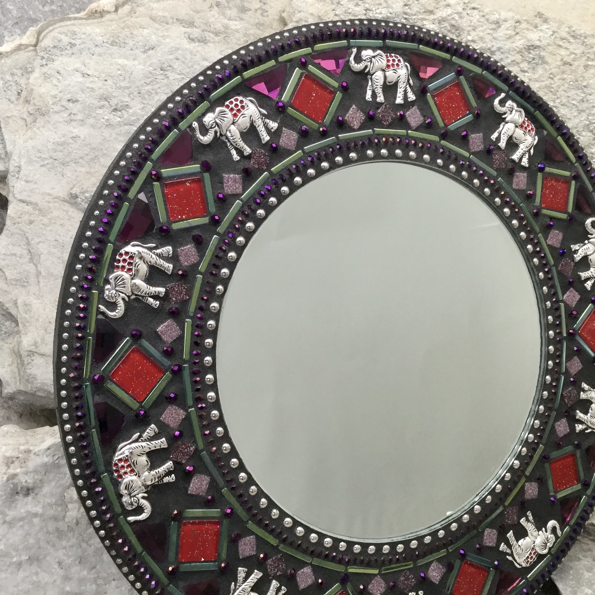Elephant Walk Mosaic Mirror, Round Mosaic Mirror, Home Decor