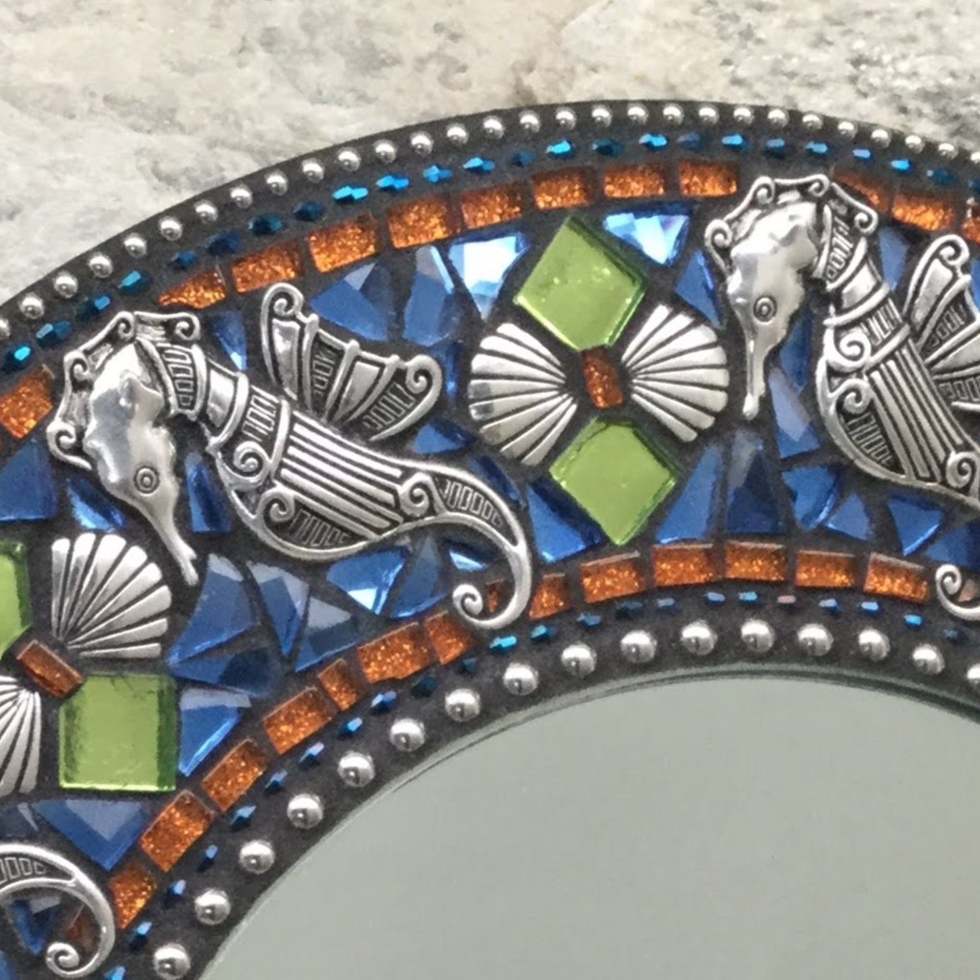 Seahorse and Shells Mosaic Mirror, Round Mosaic Mirror, Home Decor