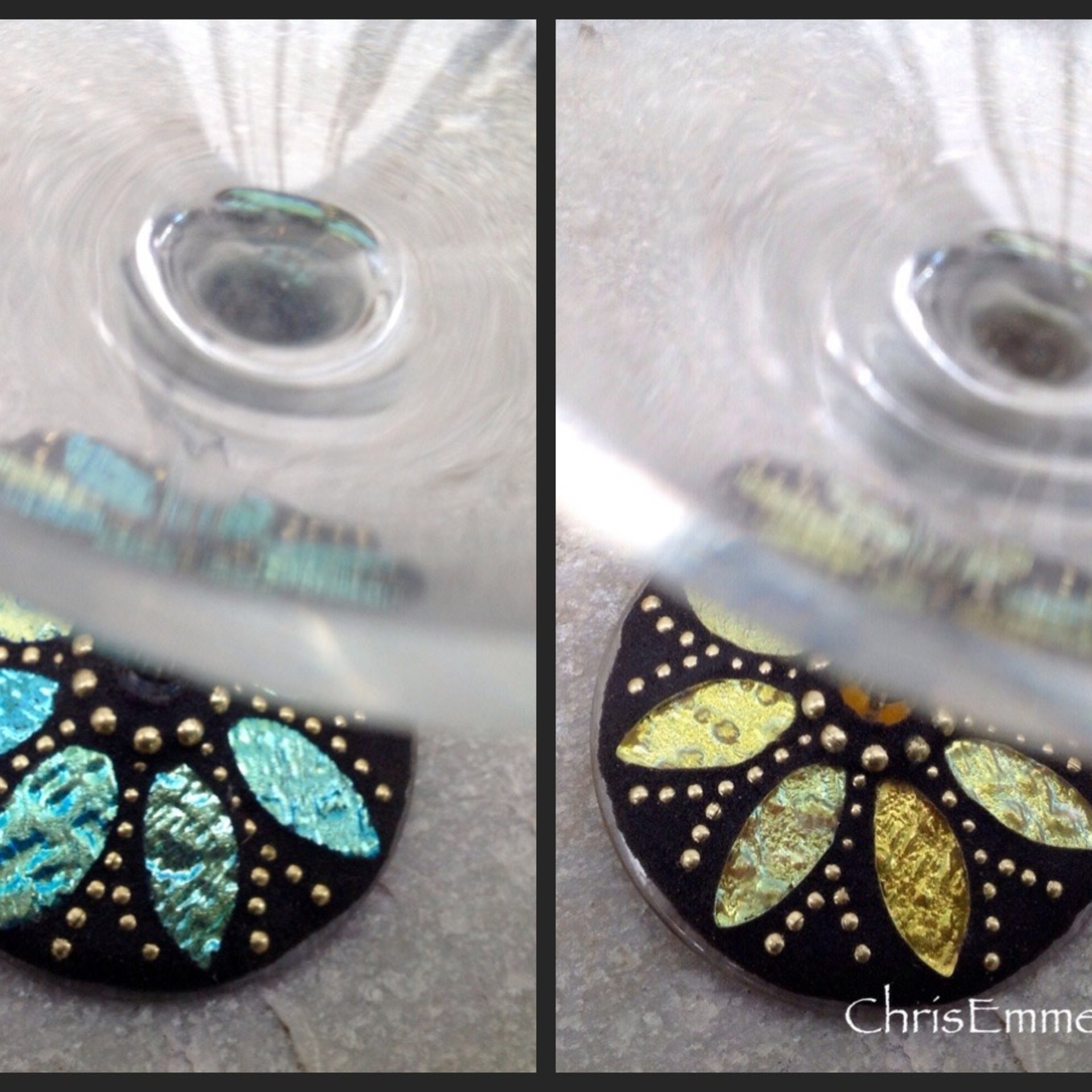 Iridescent Wine Glass Set of 4, Flower Design