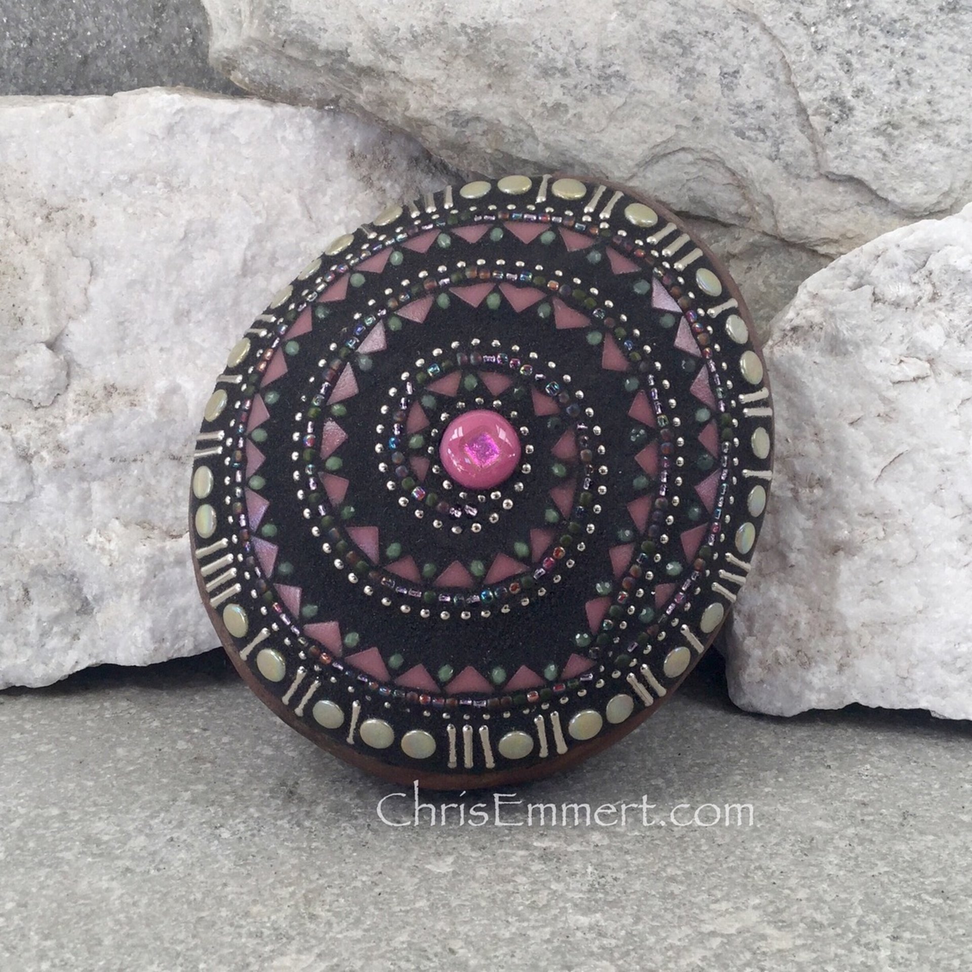 Olive Green and Lavender Mosaic Swirl,  Mosaic Garden Stone. Gardener Gift