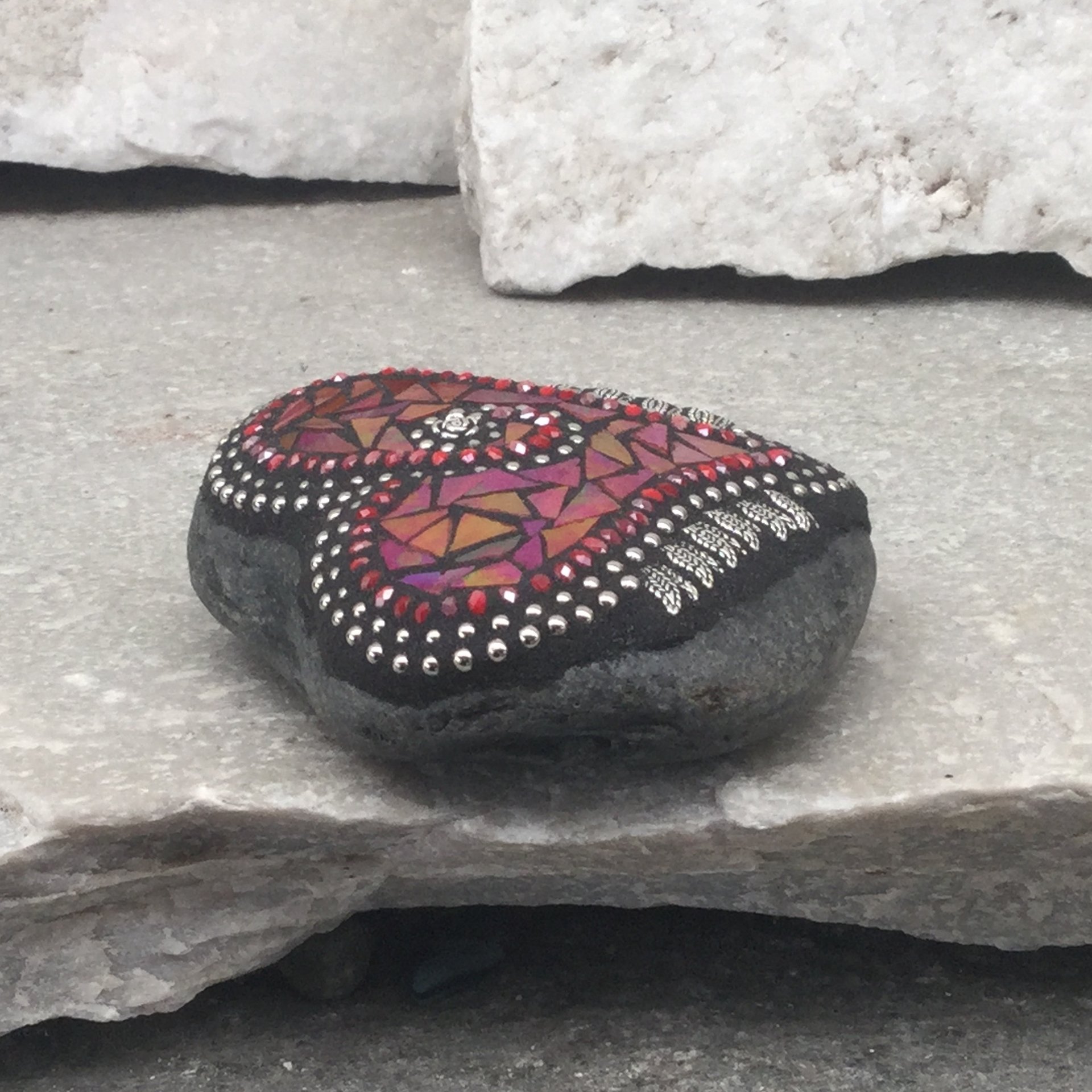 Red Valentine Heart, Dragonfly Wings, Mosaic Paperweight / Garden Stone