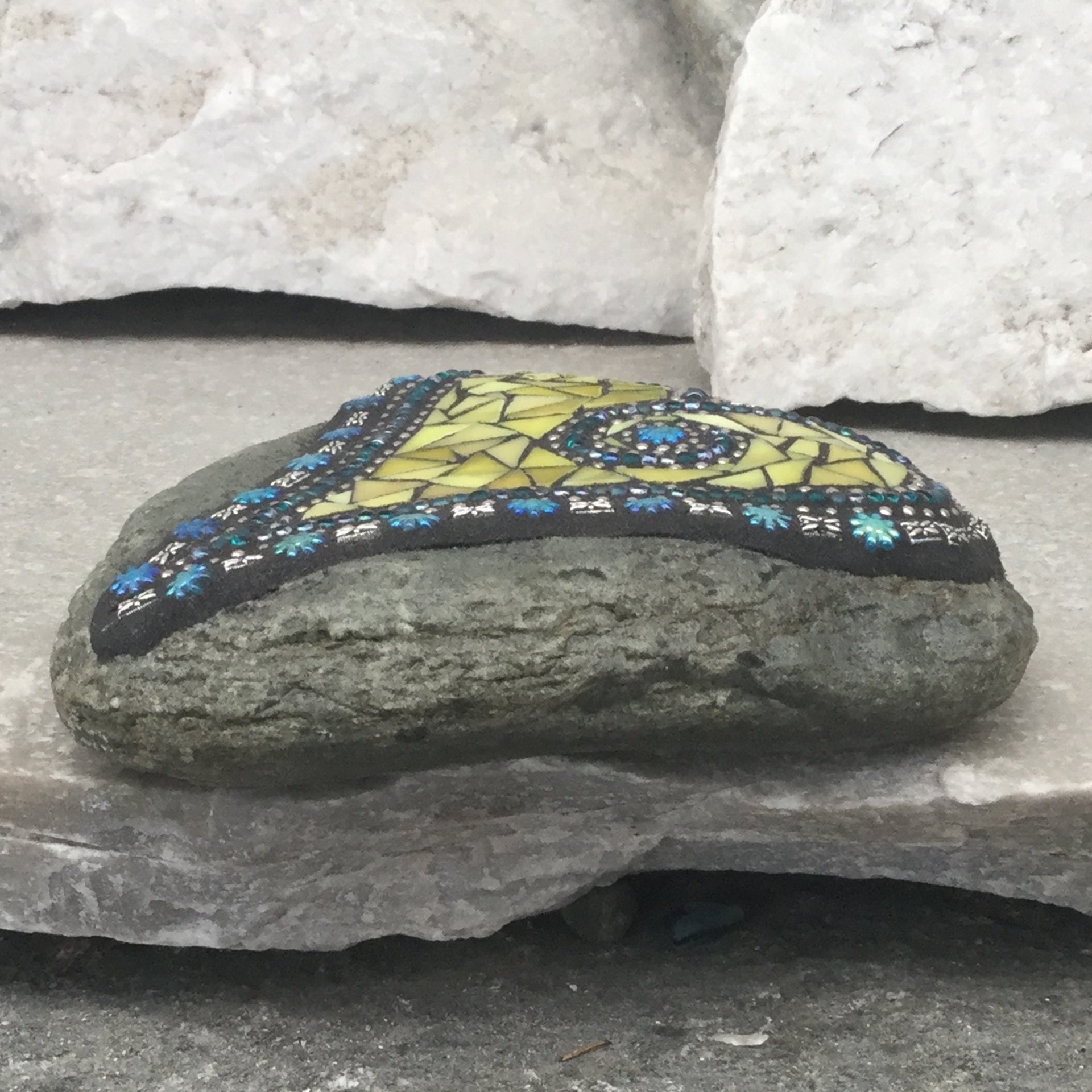 Yellow Mosaic Heart   - Garden Stone