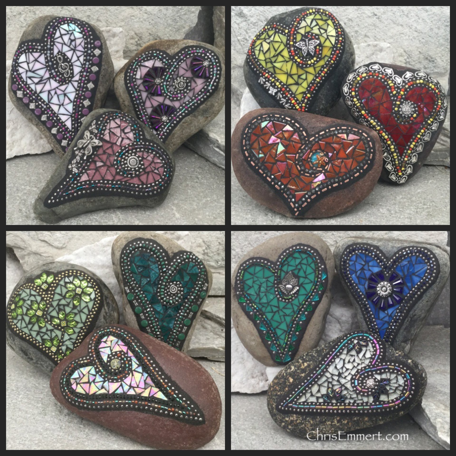 Mosaic hearts on stone
