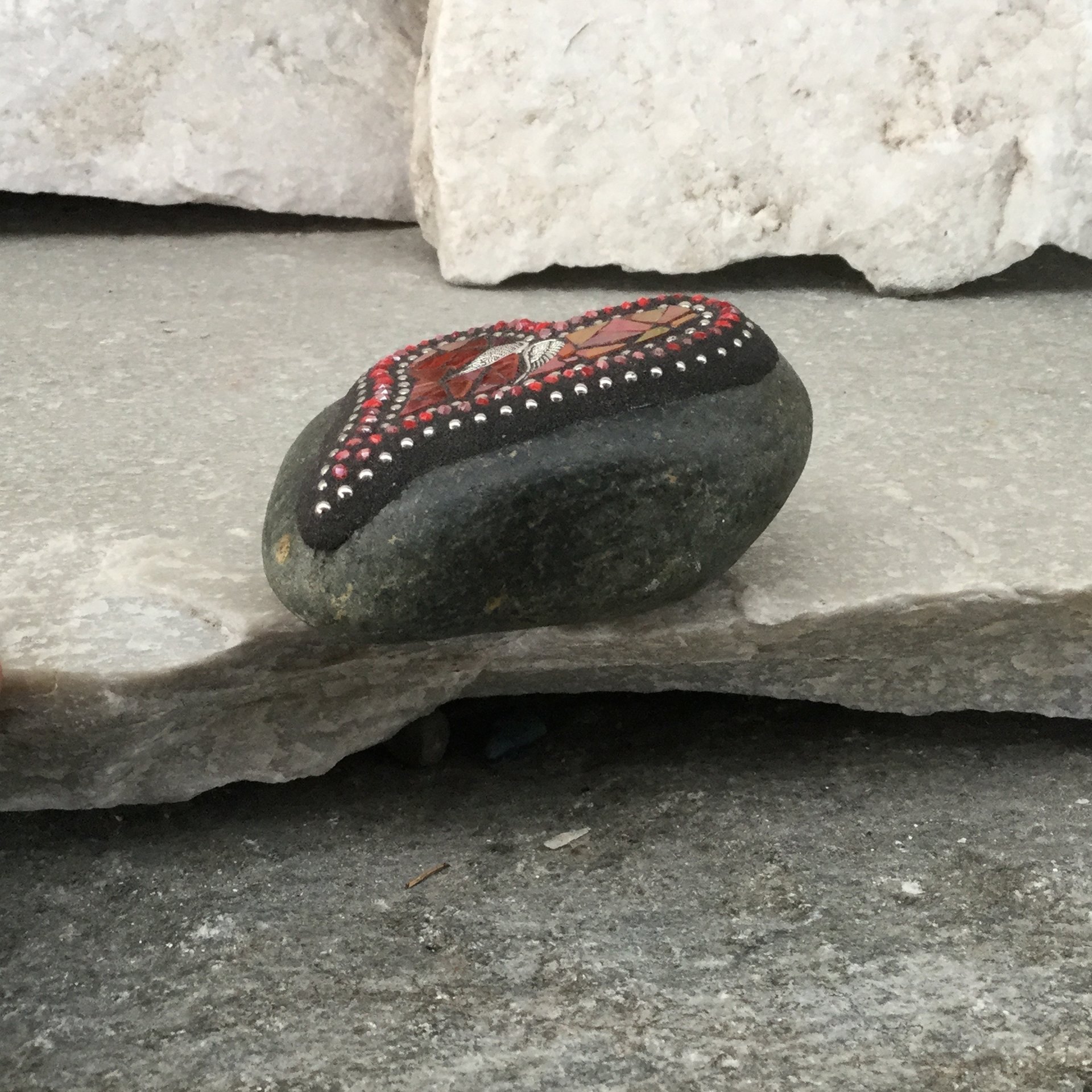 Red Valentine Heart, Angel Wings, Mosaic Paperweight / Garden Stone