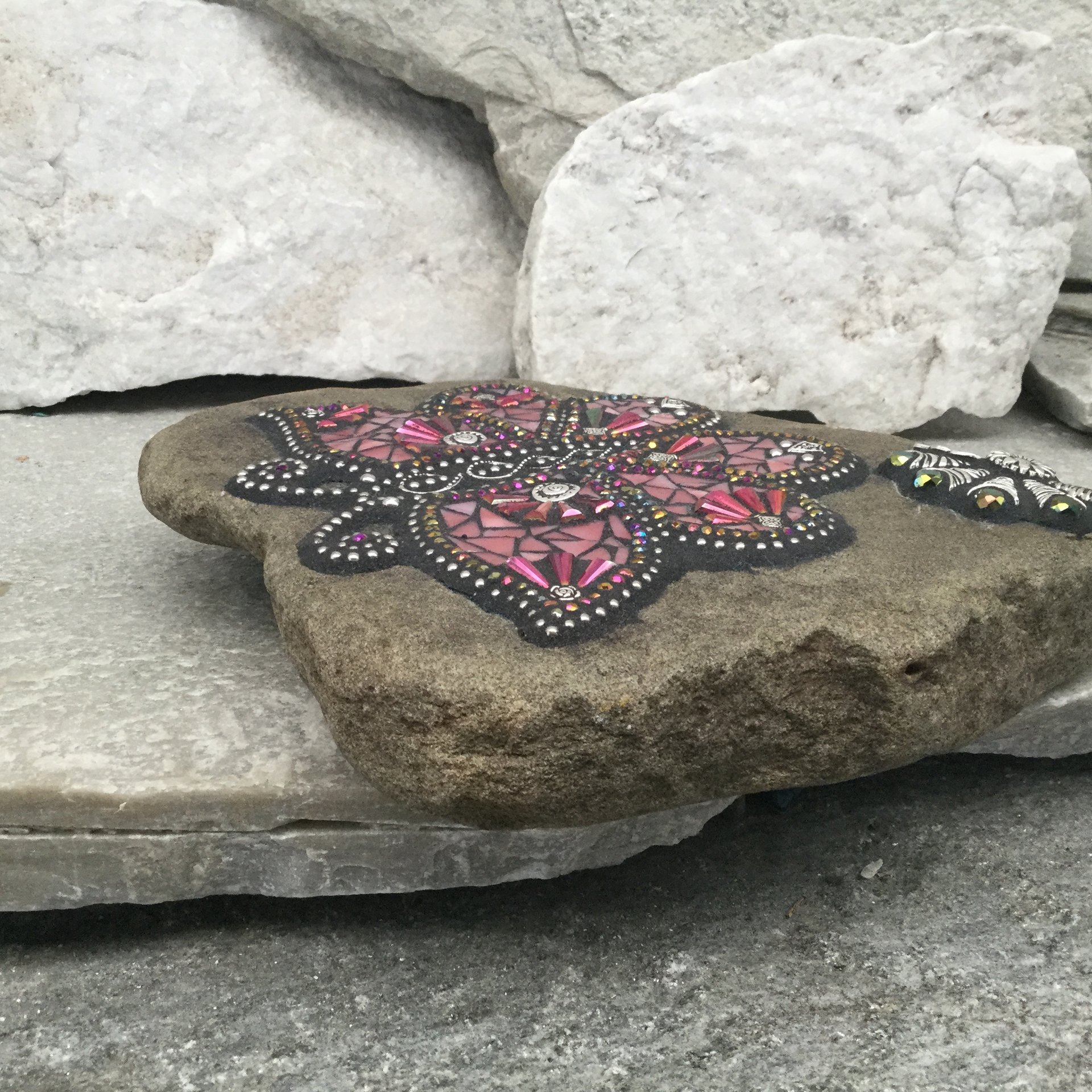 Pink Butterfly Mosaic -Garden Stone