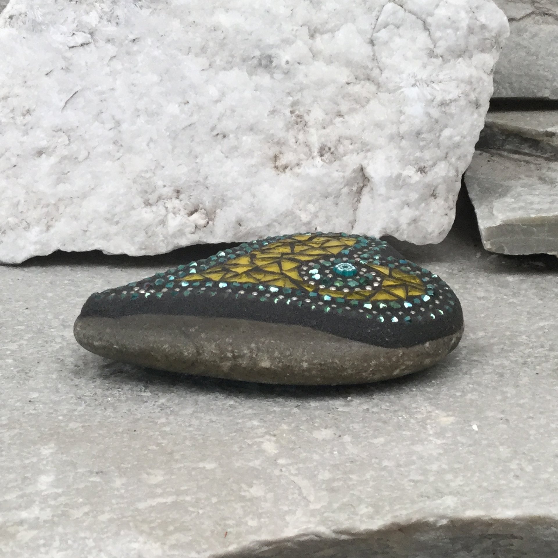 Bright Yellow Mosaic Heart, Mosaic Rock, Mosaic Garden Stone, Home Decor, Gardening, Gardening Gift,