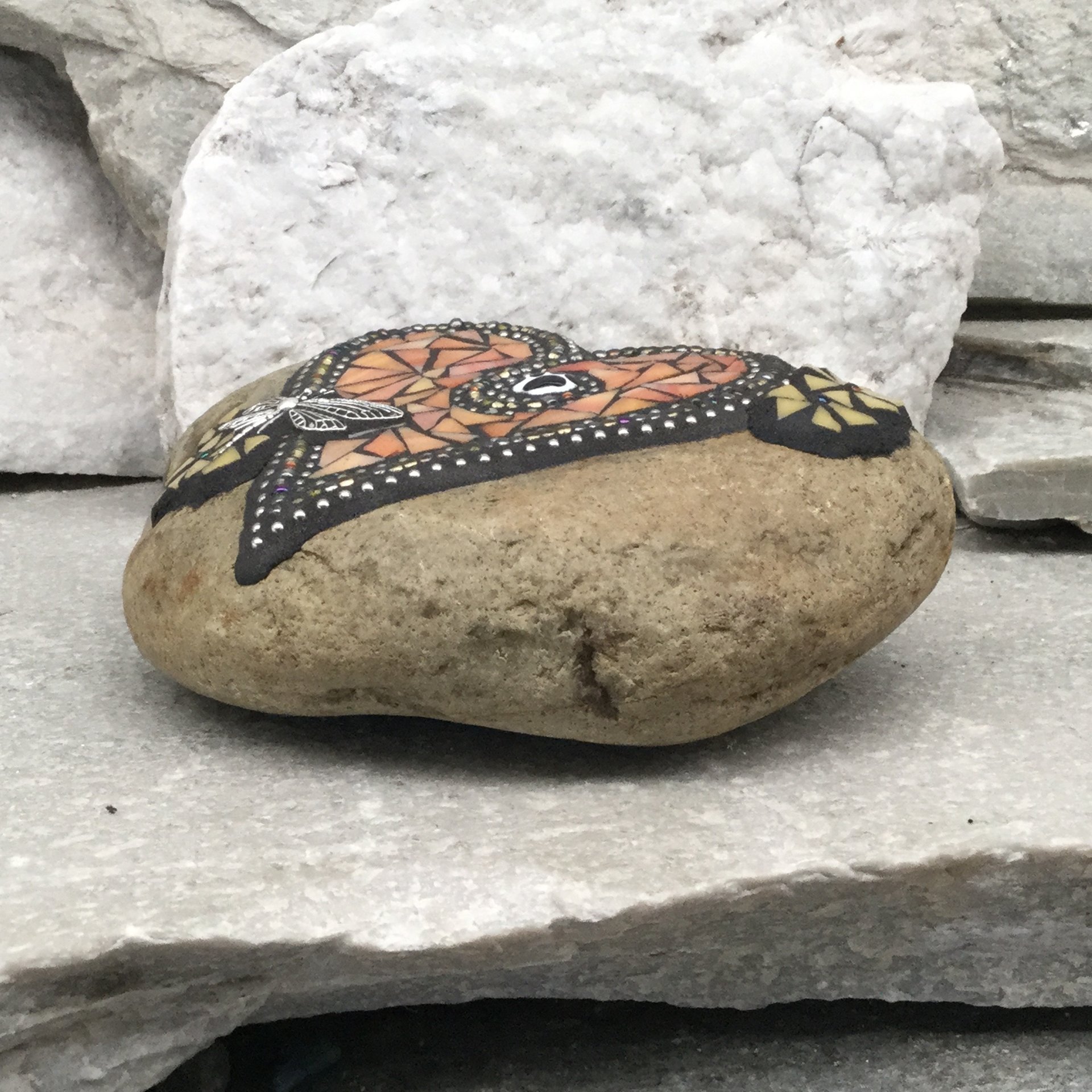 Orange Heart, Dragonfly Garden Stone, Mosaic, Garden Decor, Pet Memorial