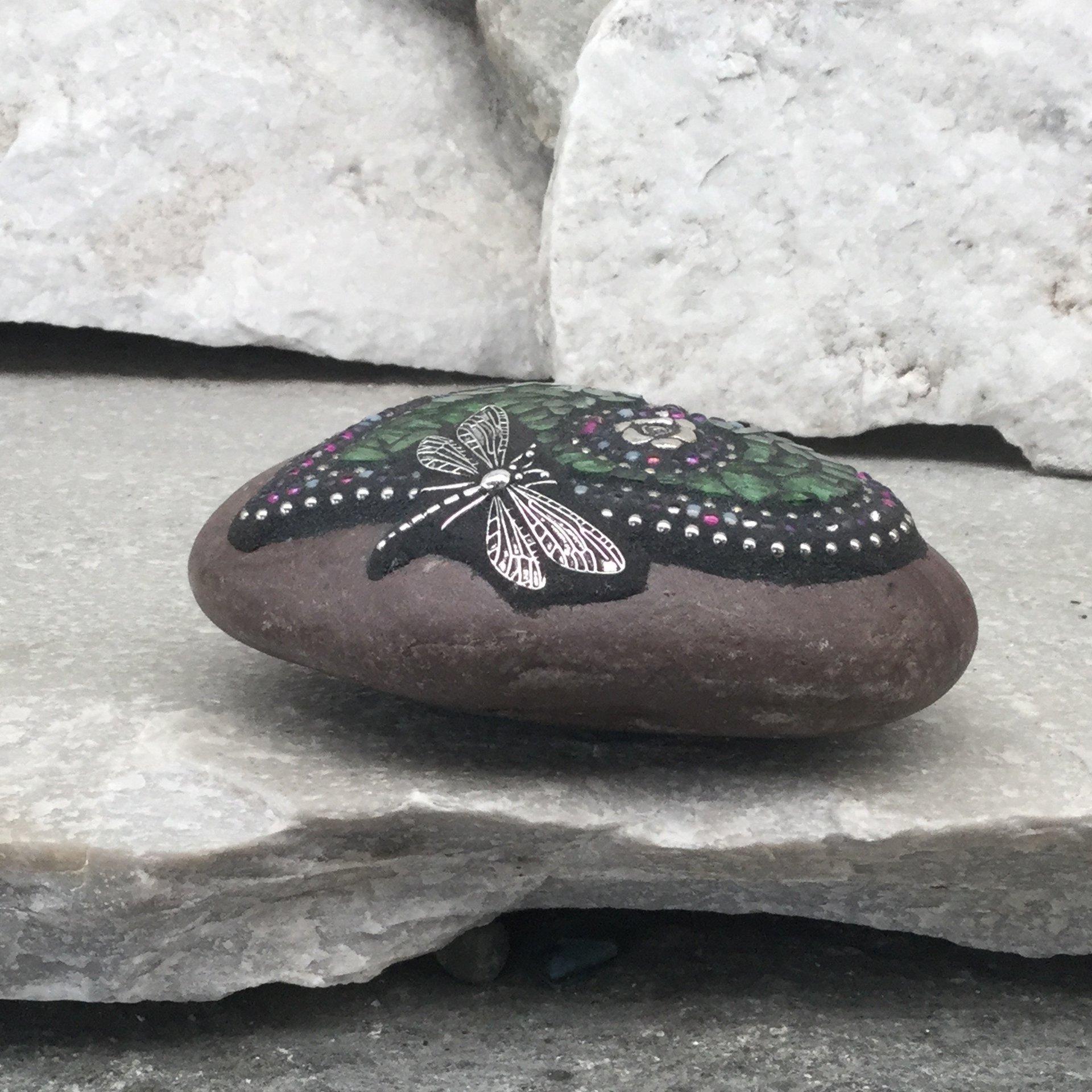 Mosaic Green Heart,  Mosaic Rock, Garden Stone, Home Decor, Gardener Gift, Garden Decor,