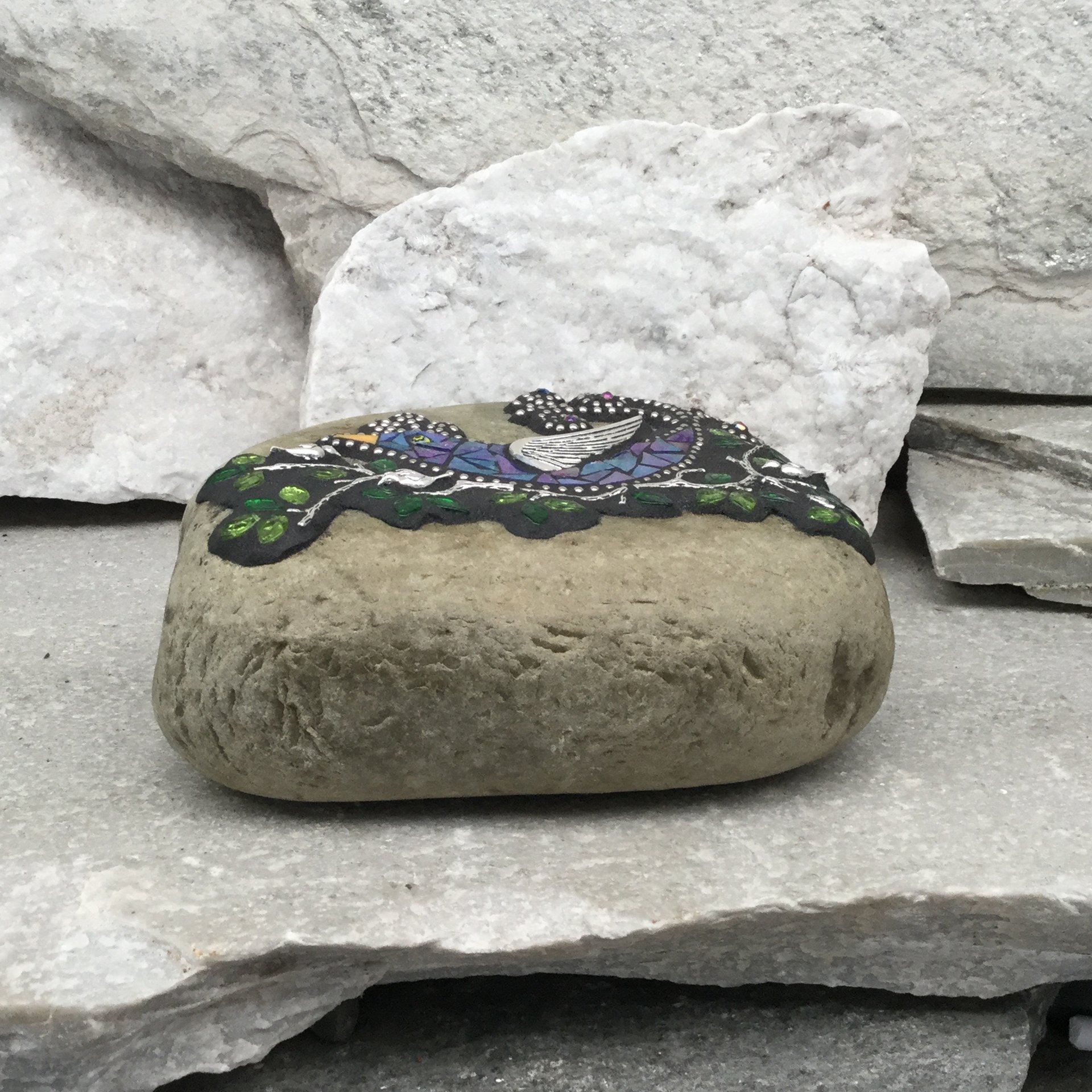 Blue Bird on a Branch Mosaic-Garden Stone