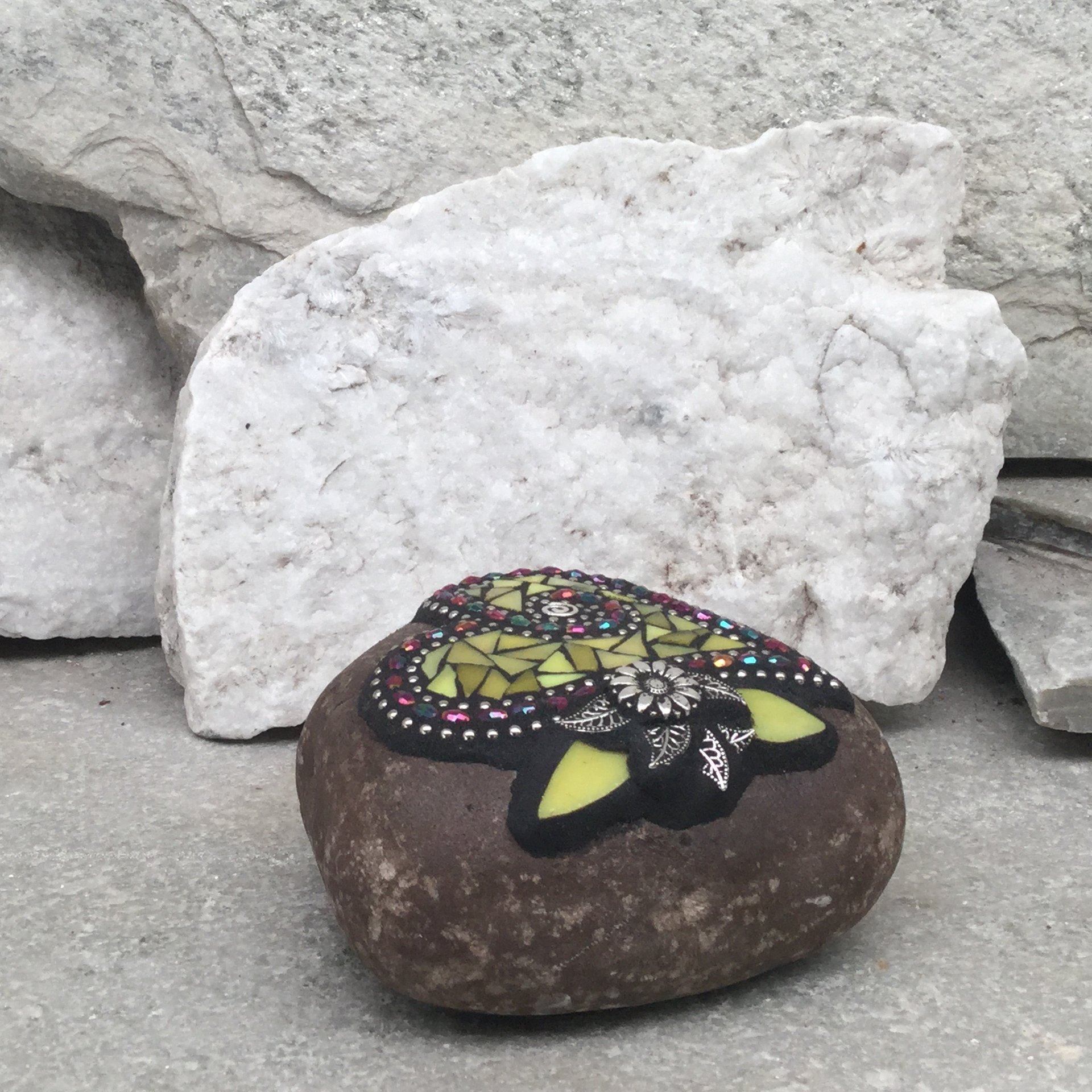 Reserved Yellow Sunflower Heart, Mosaic Paperweight / Garden Stone