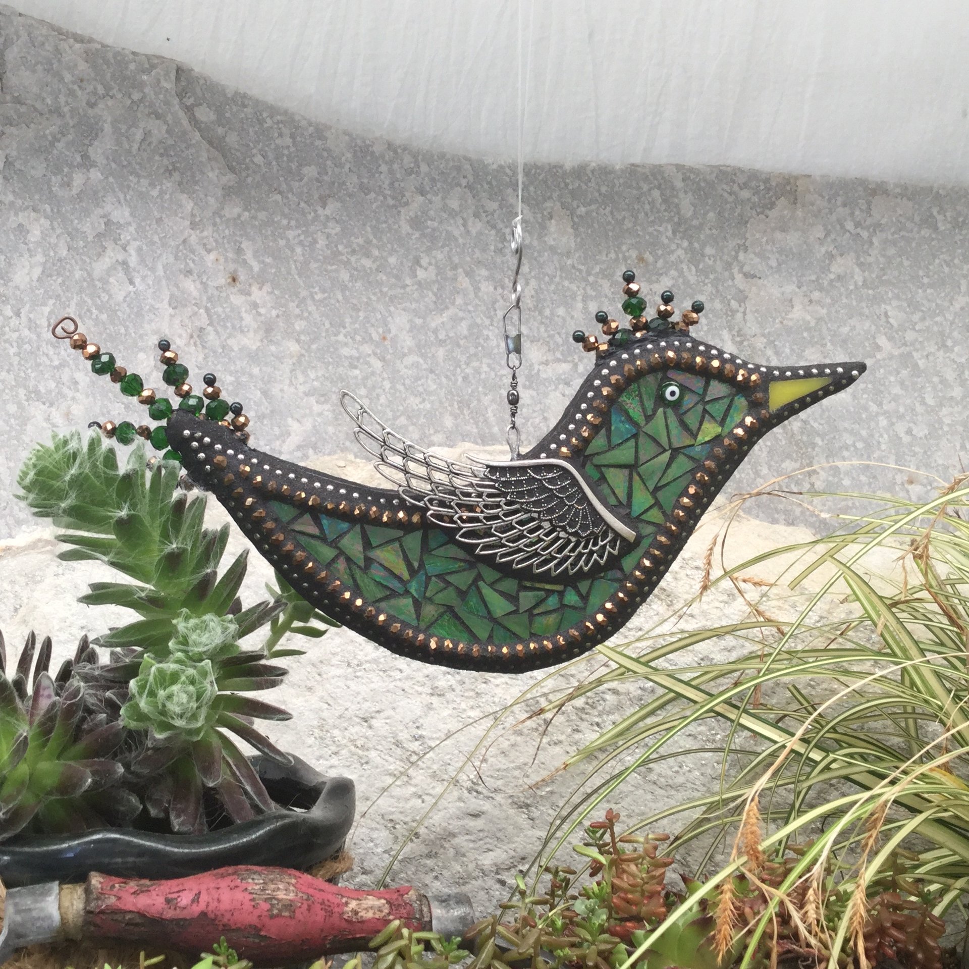 Green Bird Garden Spinner, Home Decor, Garden Decor, Gardening Gift,