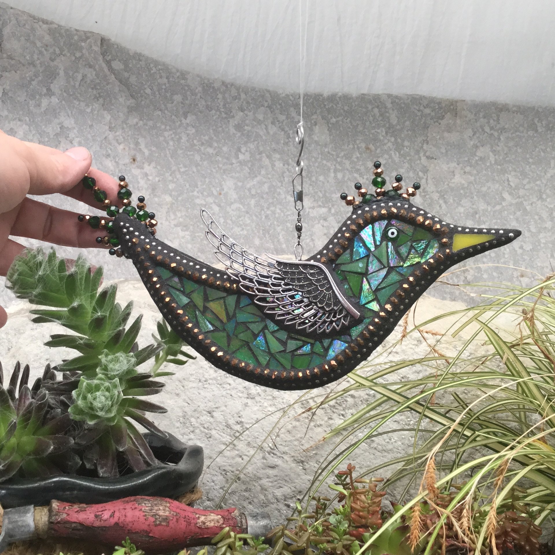 Green Bird Garden Spinner, Home Decor, Garden Decor, Gardening Gift,