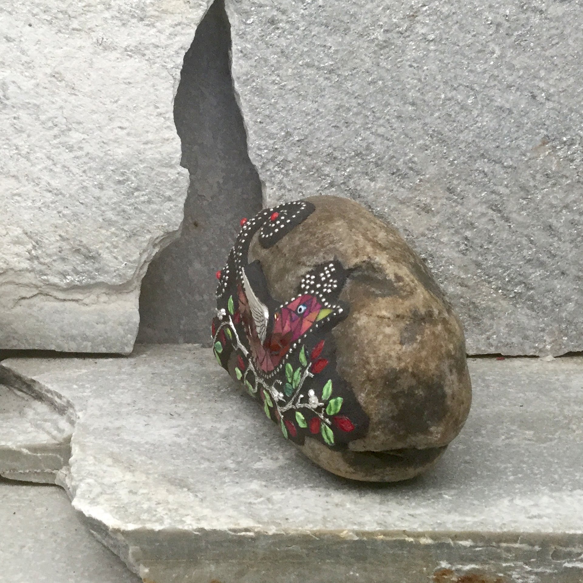 Red Bird on a Branch Mosaic-Garden Stone