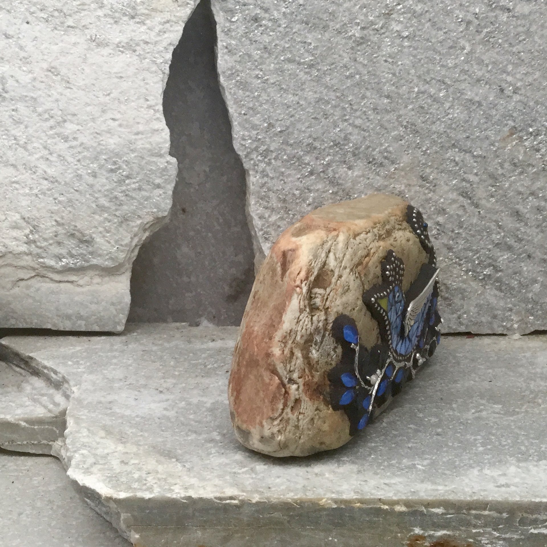 Blue Bird on a Branch Mosaic-Garden Stone